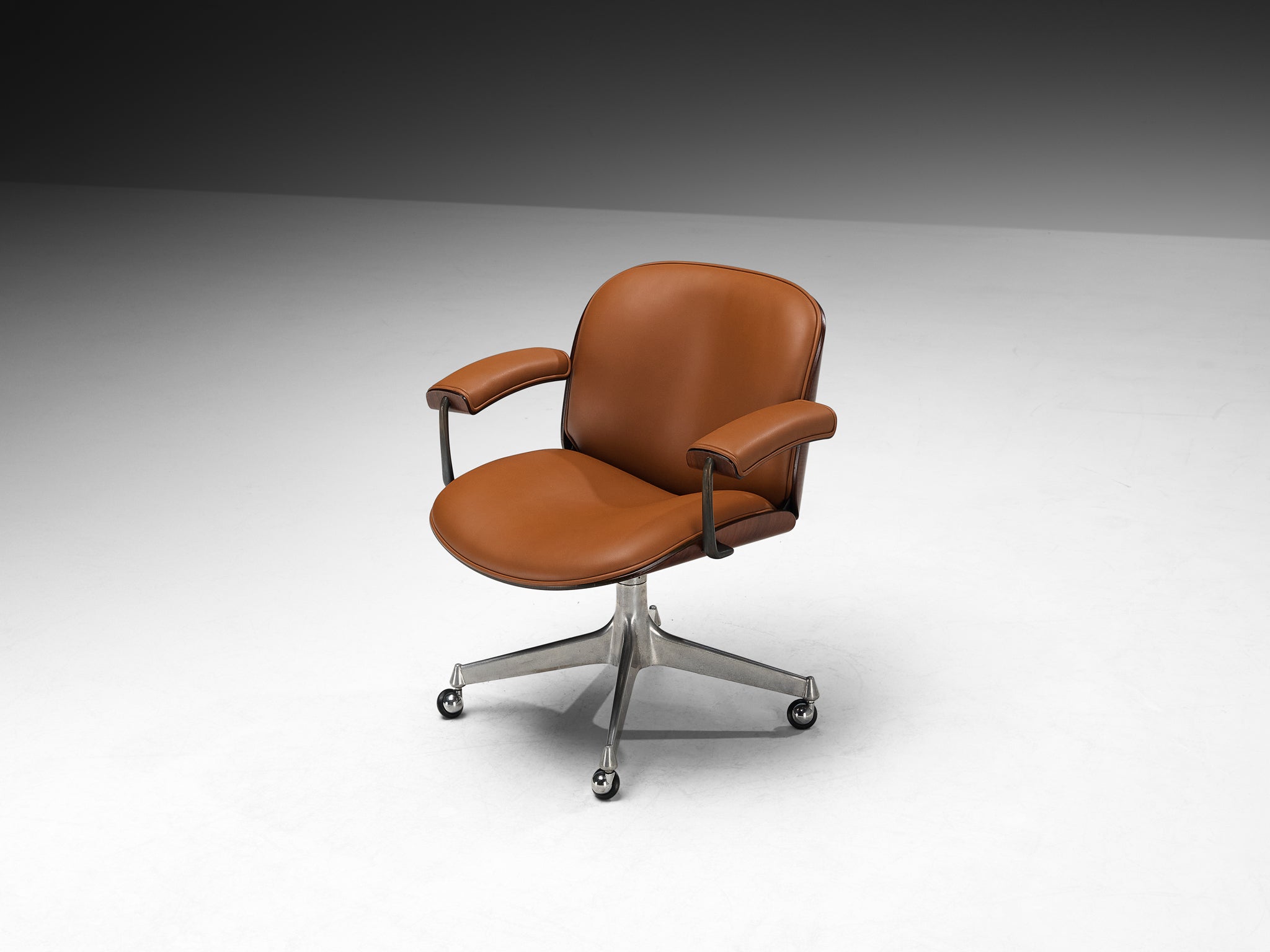 Ennio Fazioli for MIM Roma Swivel Desk Armchair in Cognac Leather