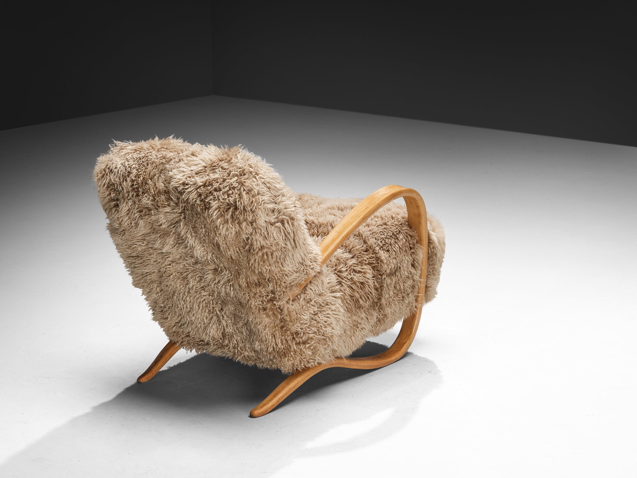 Jindřich Halabala Lounge Chairs in Beige Tibetan Lambswool Seating Morentz