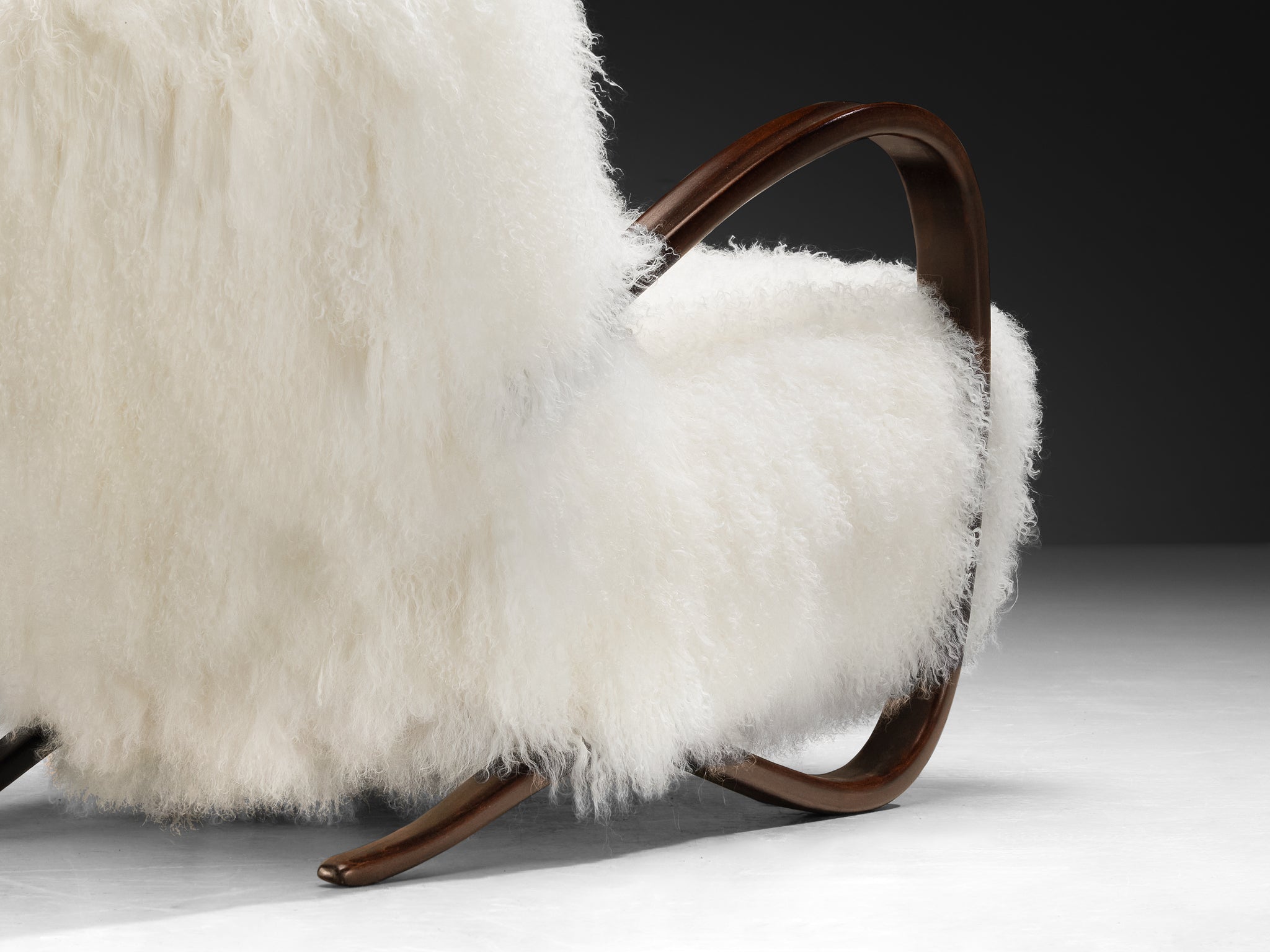 Jindrich Halabala Lounge Chairs in White Tibetan Lambswool Seating Morentz