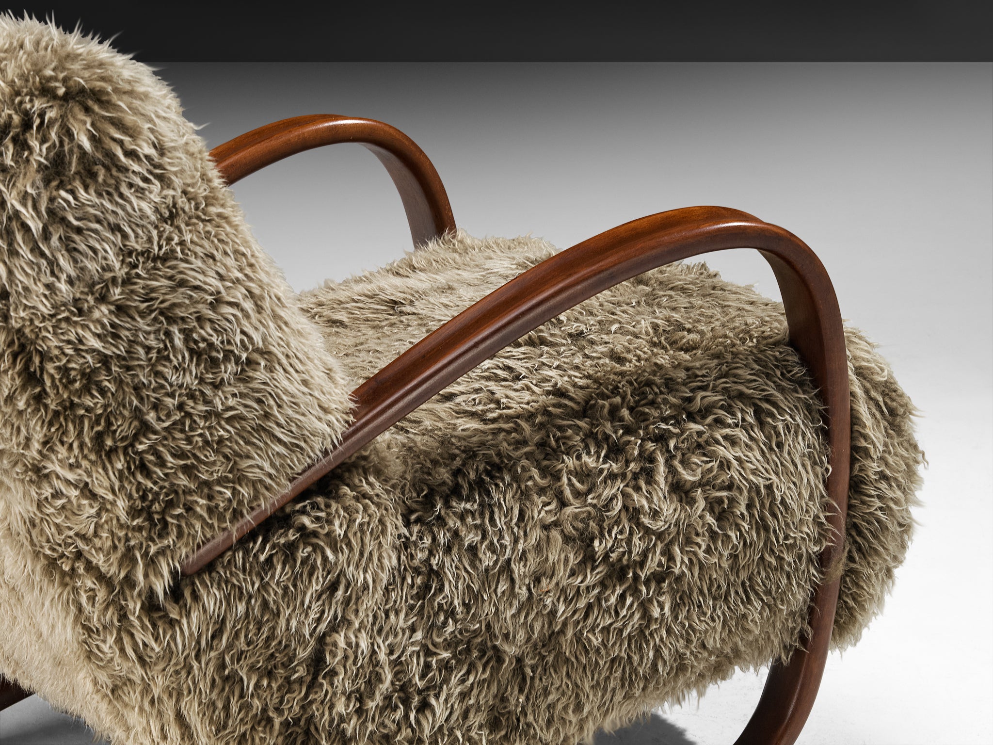 Jindřich Halabala Lounge Chair in Grey Lambswool Seating Morentz