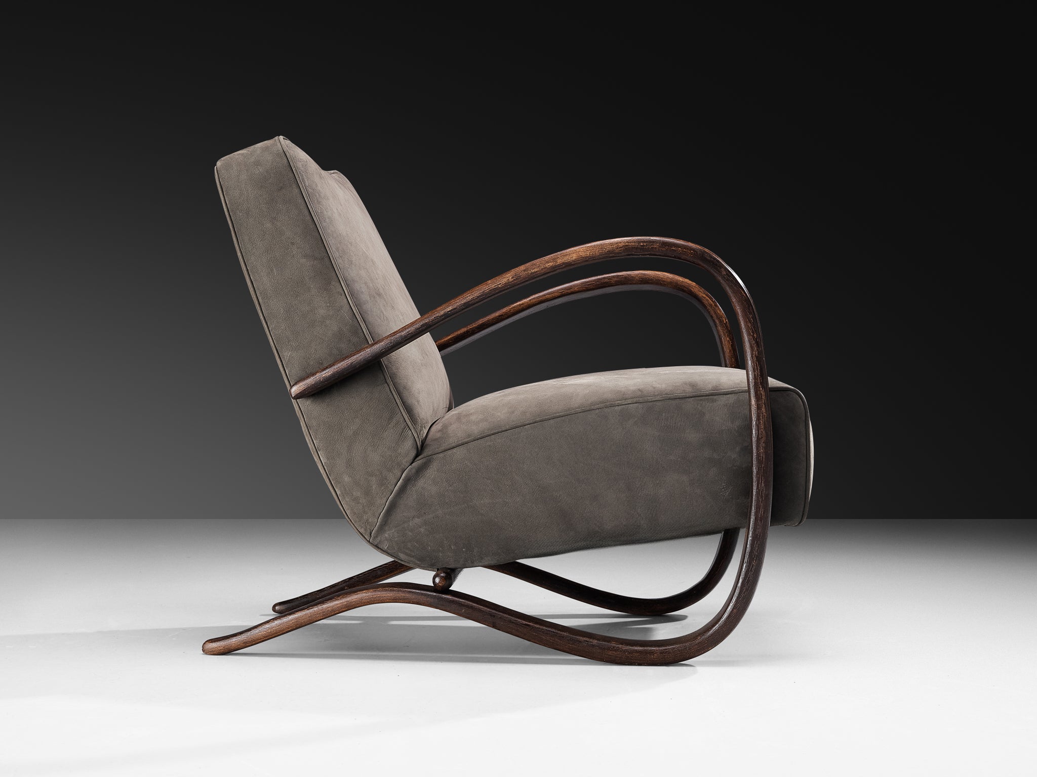 Jindrich Halabala Lounge Chairs in Grey Nubuck Leather Seating Morentz