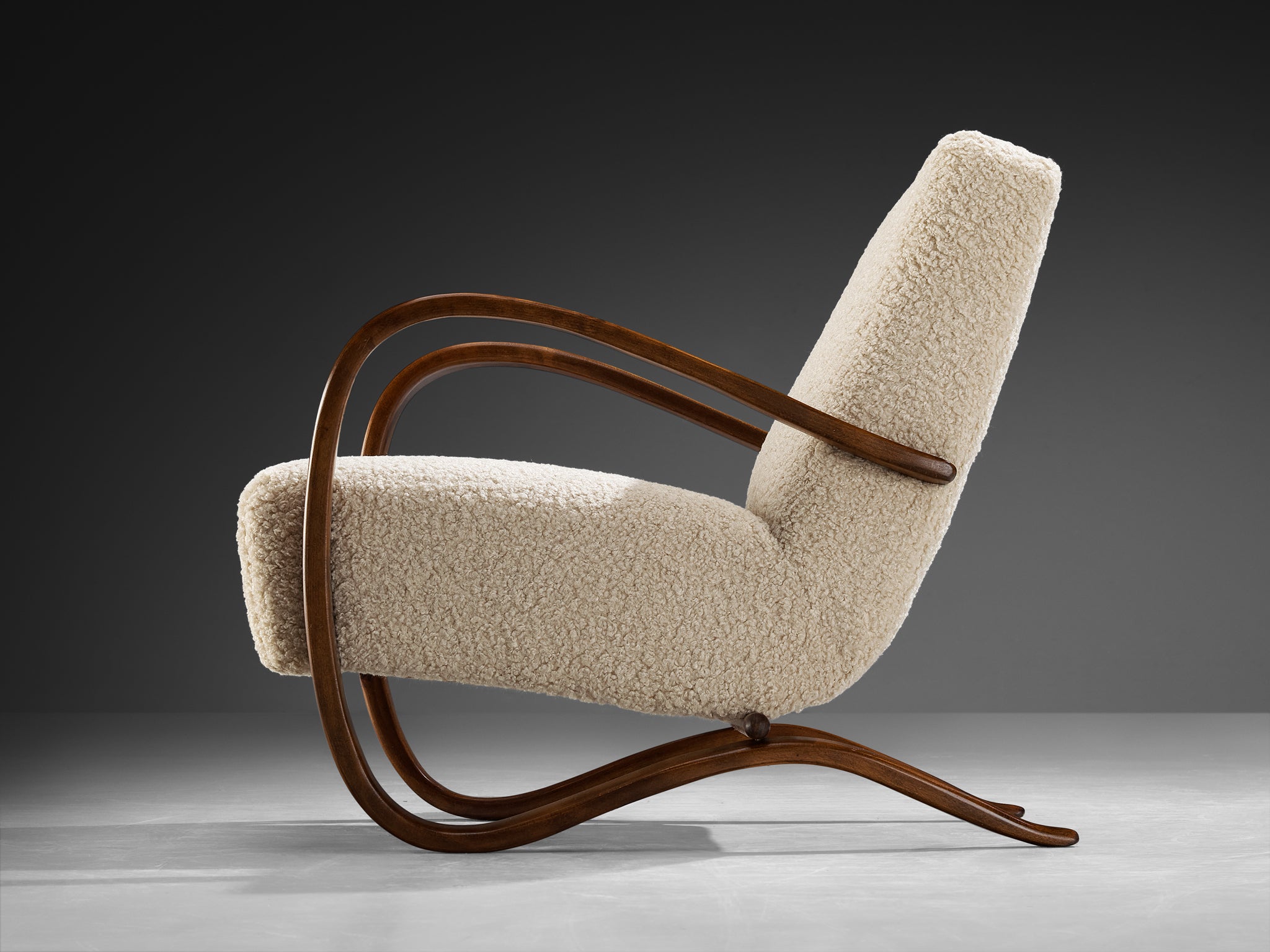 Jindrich Halabala Lounge Chair in White Bouclé by Pierre Frey Seating Morentz