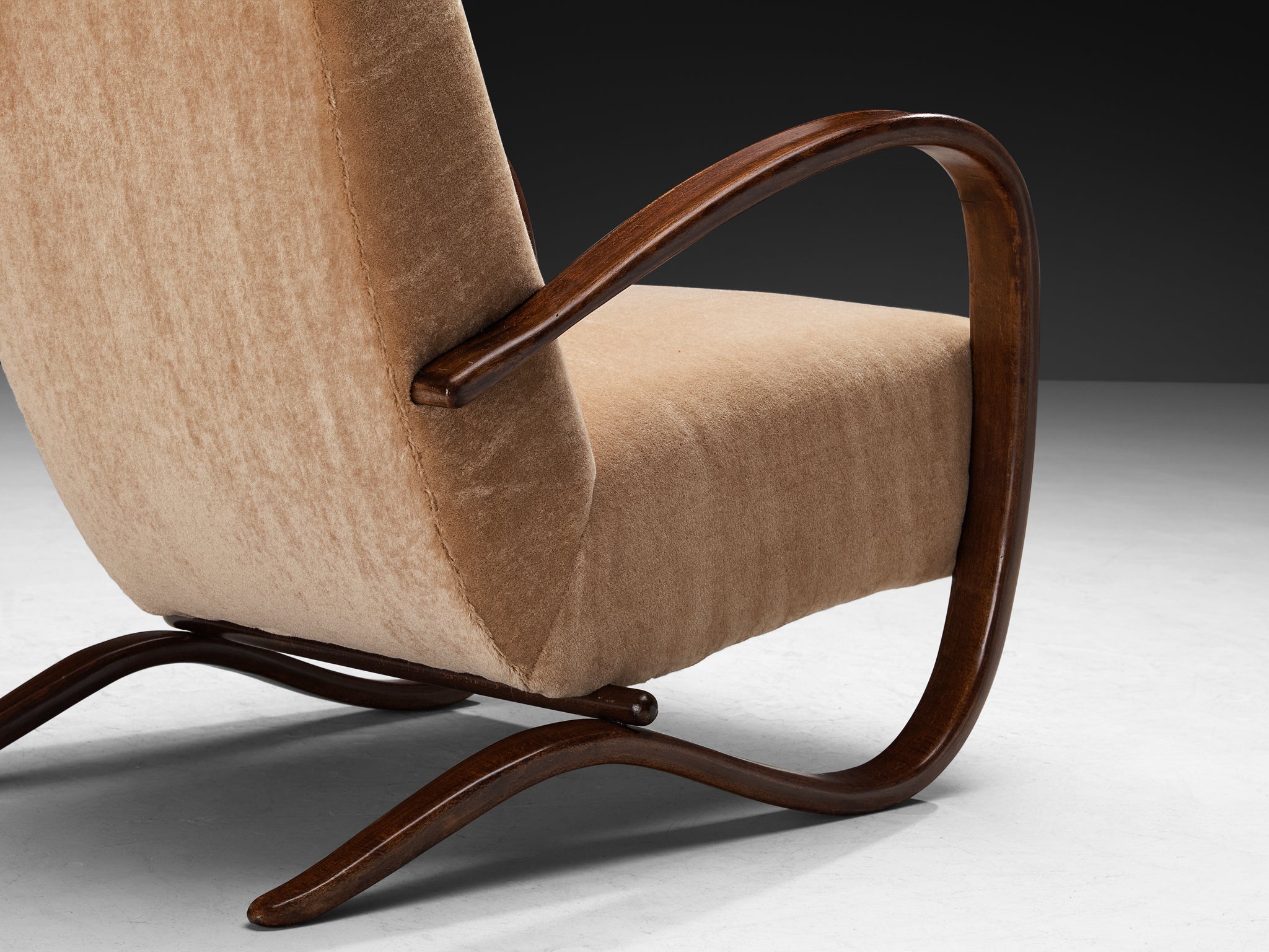 Jindrich Halabala Lounge Chairs Upholstered in Brown Pierre Frey Mohai