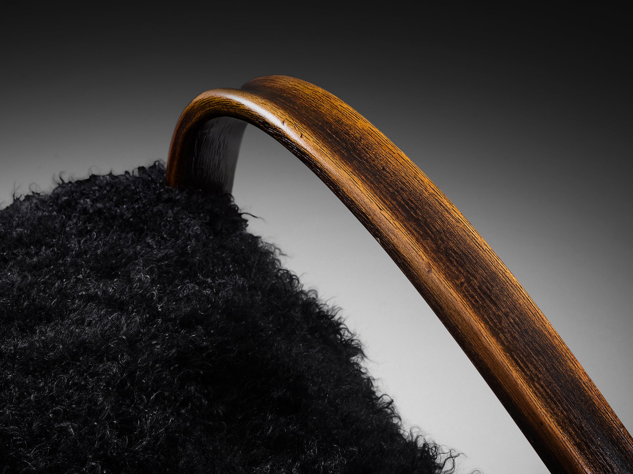 Jindrich Halabala Lounge Chairs in Black Tibetan Lambswool Seating Morentz