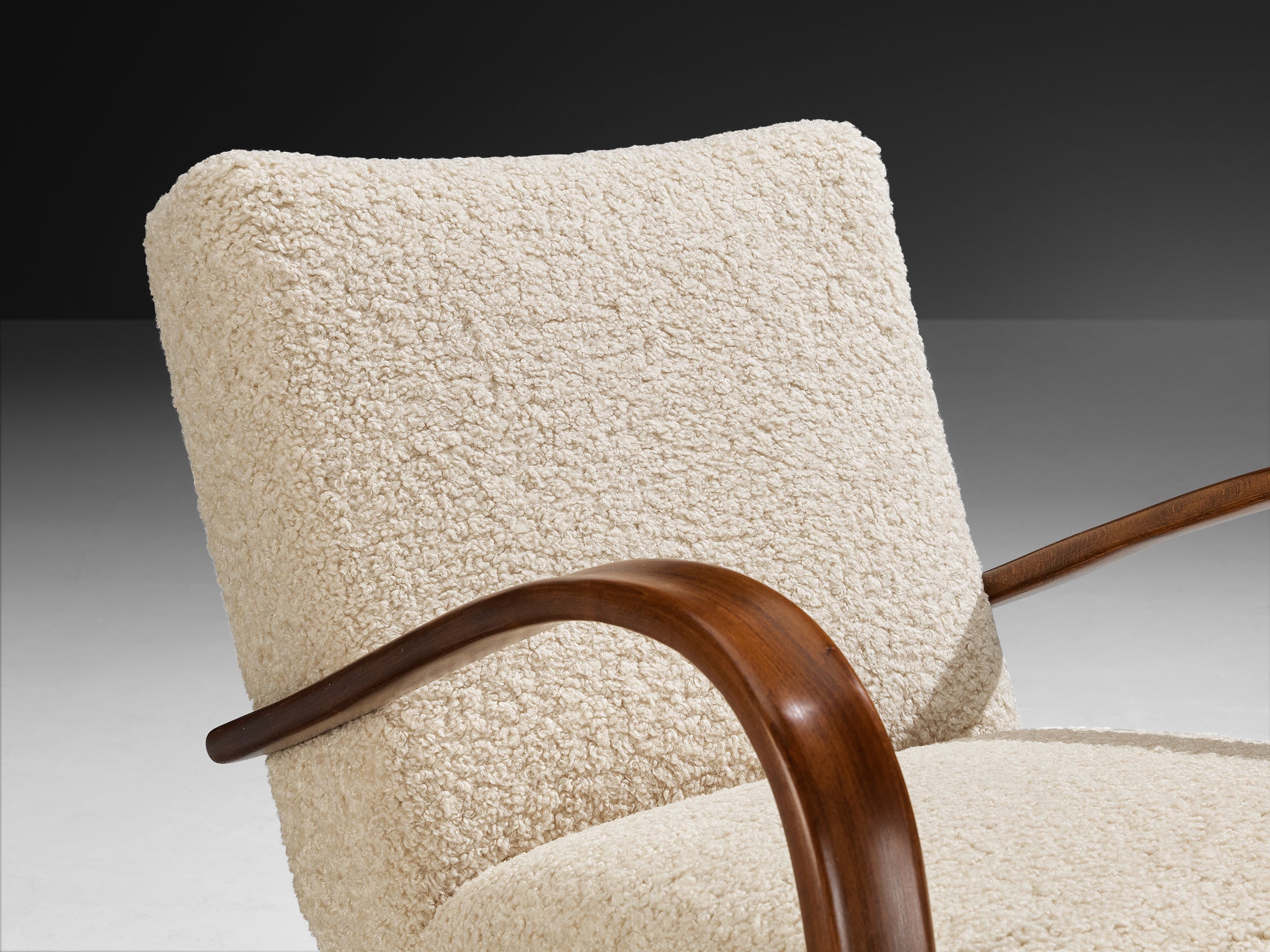 Jindrich Halabala Lounge Chair in White Bouclé by Pierre Frey