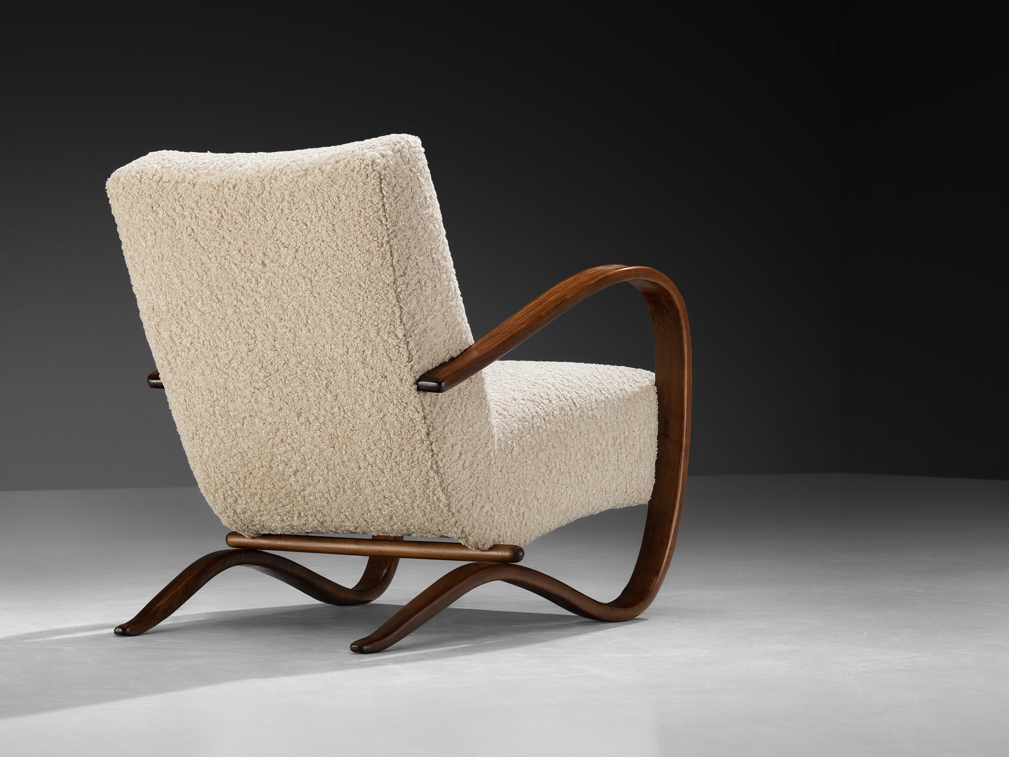 Jindrich Halabala Lounge Chair in White Bouclé by Pierre Frey