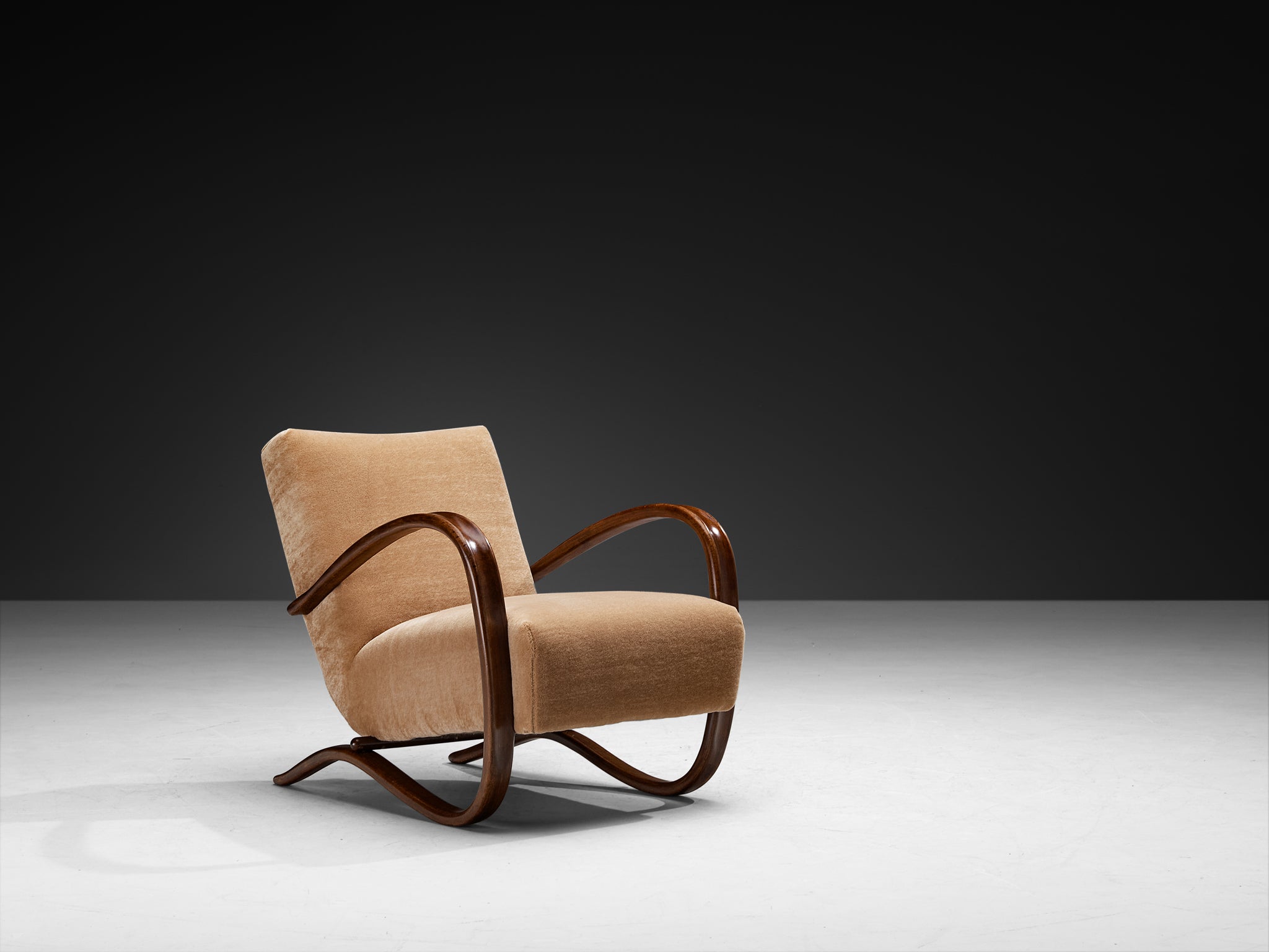 Jindrich Halabala Lounge Chairs Upholstered in Brown Pierre Frey Mohai
