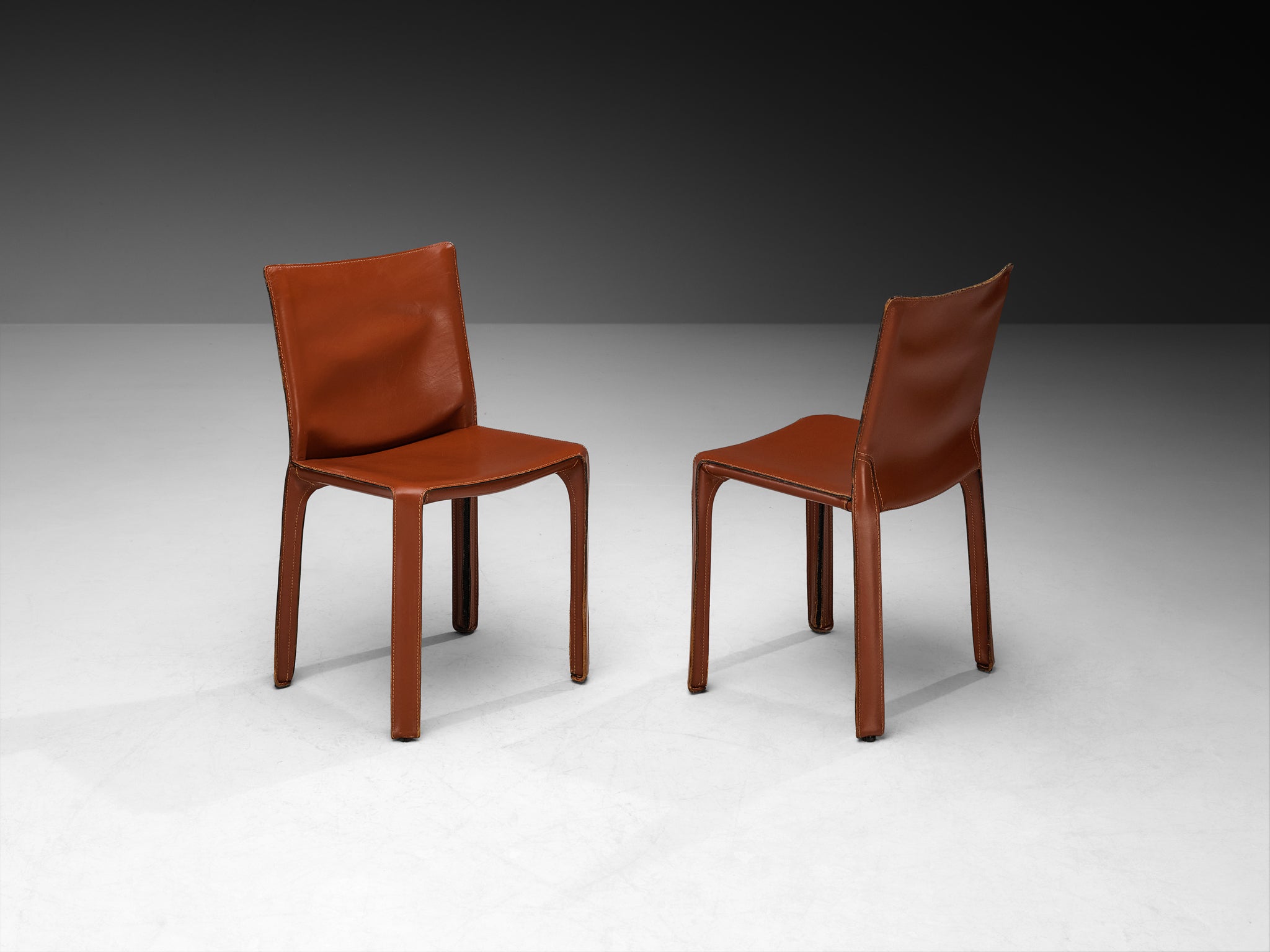 Mario Bellini for Cassina Set of Eight 'Cab' Dining Chairs in Red Brown Leather Seating Morentz