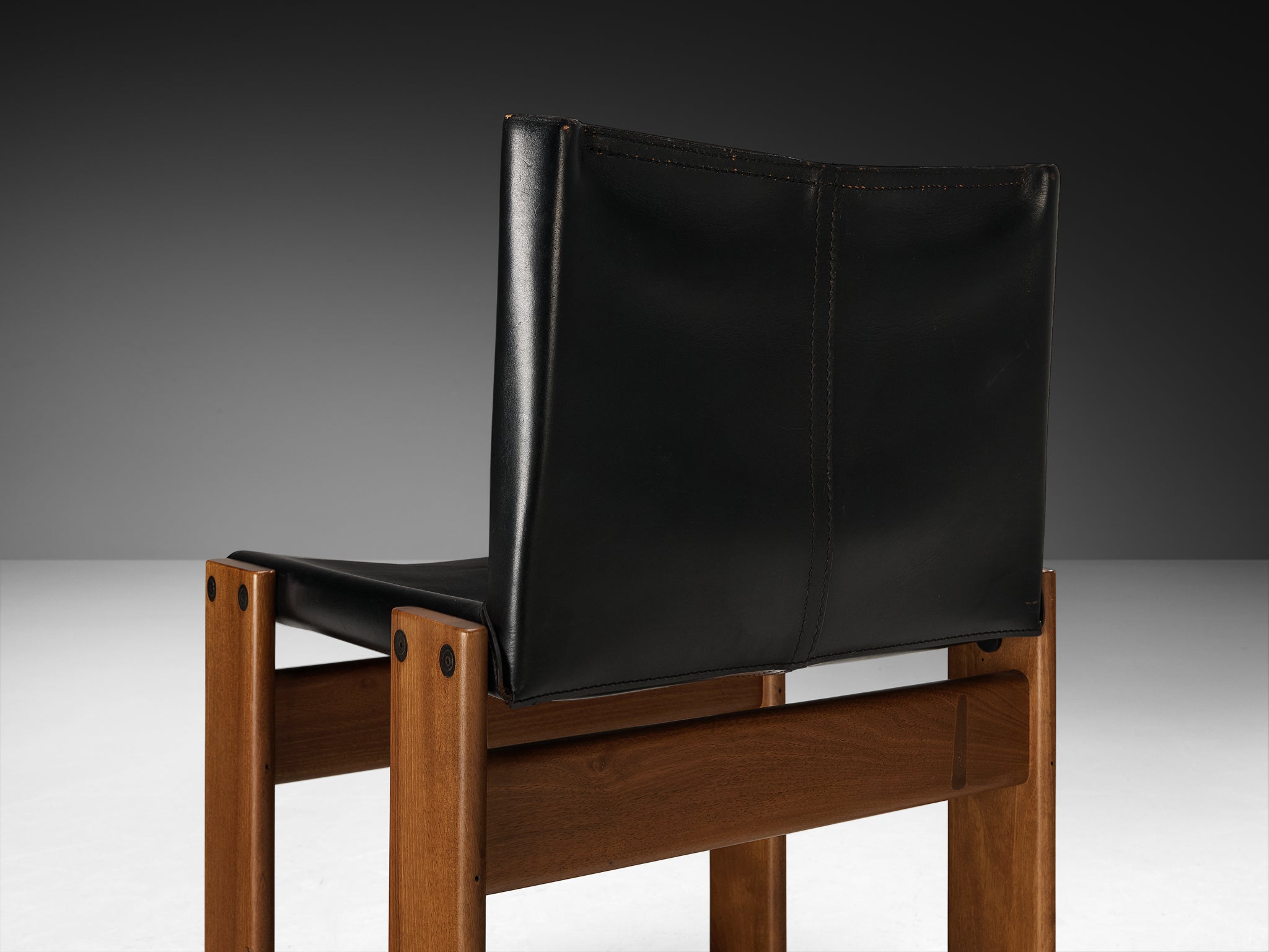 Afra & Tobia Scarpa for Molteni Set of Twelve 'Monk' Dining Chairs in Walnut and Leather Seating Morentz