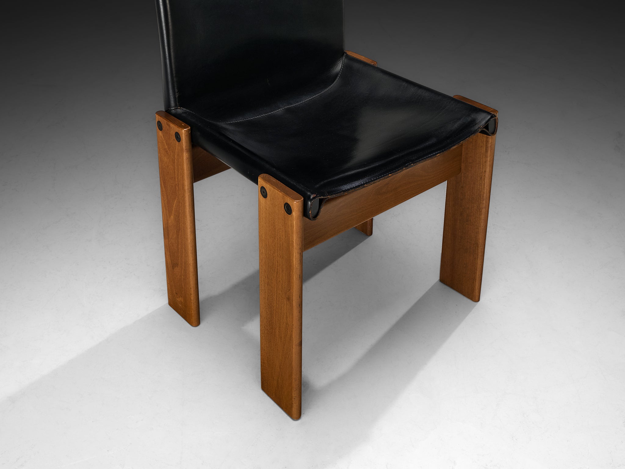 Afra & Tobia Scarpa for Molteni Set of Twelve 'Monk' Dining Chairs in Walnut and Leather Seating Morentz