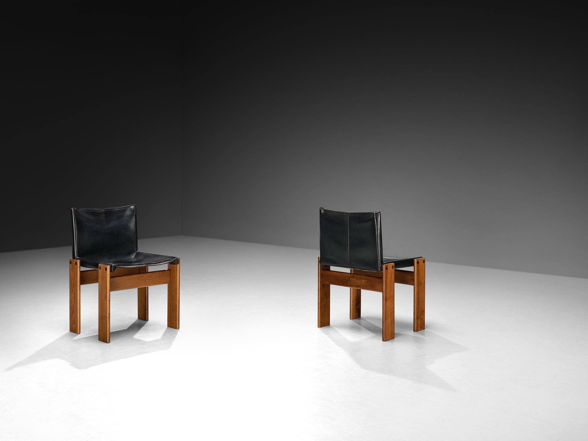 Afra & Tobia Scarpa for Molteni Set of Twelve 'Monk' Dining Chairs in Walnut and Leather Seating Morentz