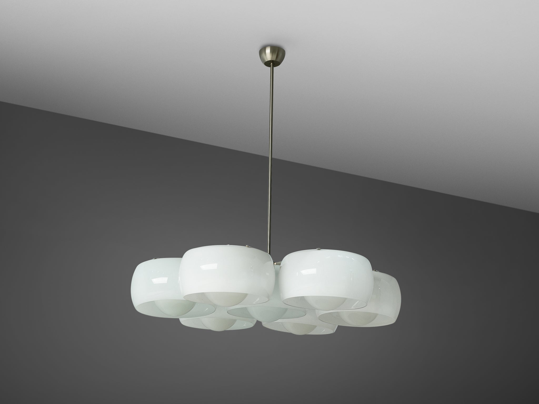 Vico Magistretti for Artemide Chandelier 'Eptaclinio' in Opaline Glass Lighting Morentz