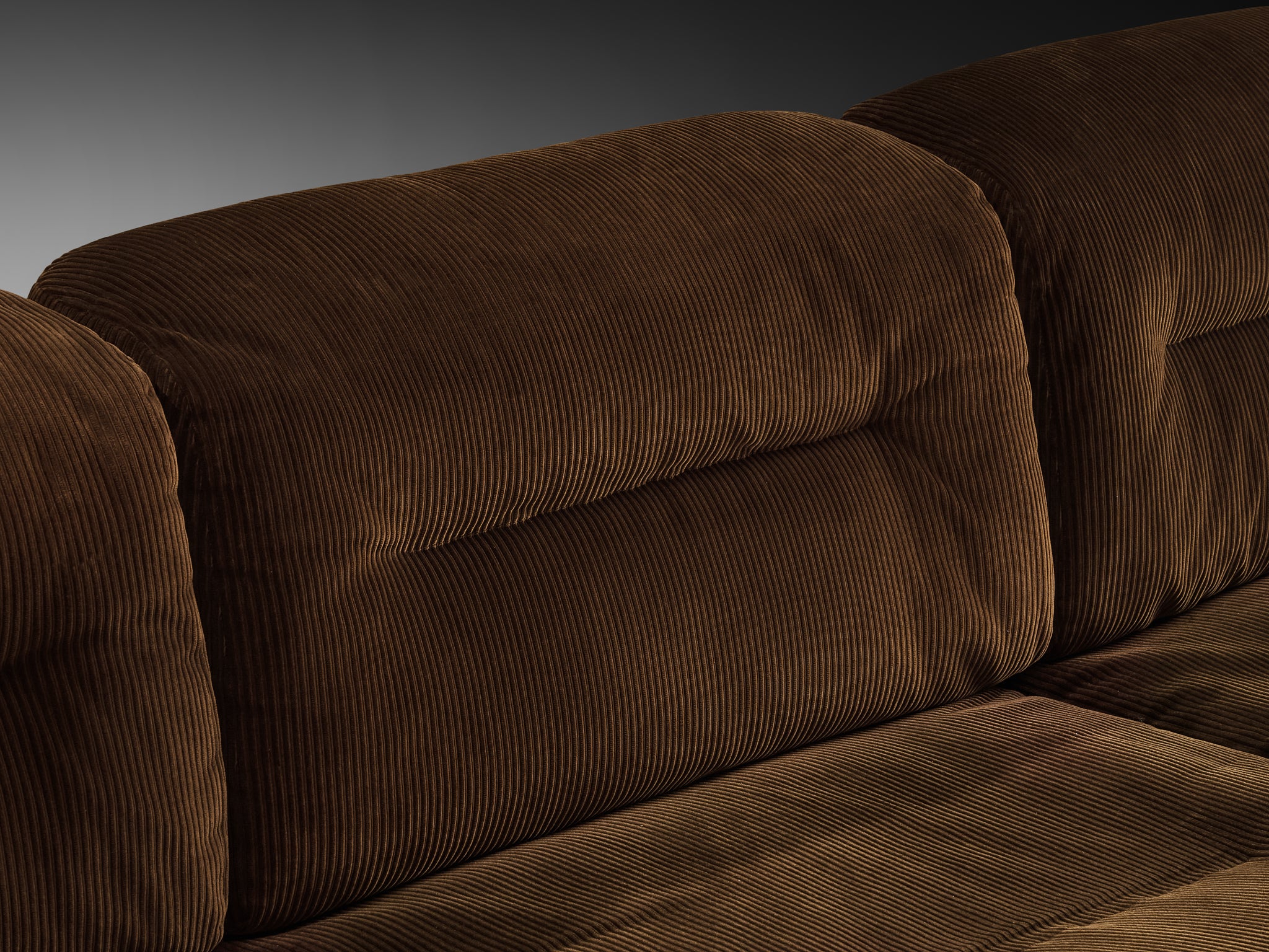 Rare Rodolfo Bonetto and Giotto Stoppino for Tarlisio 'Bossa' Sofa in Fiberglass and Brown Corduroy Seating Morentz