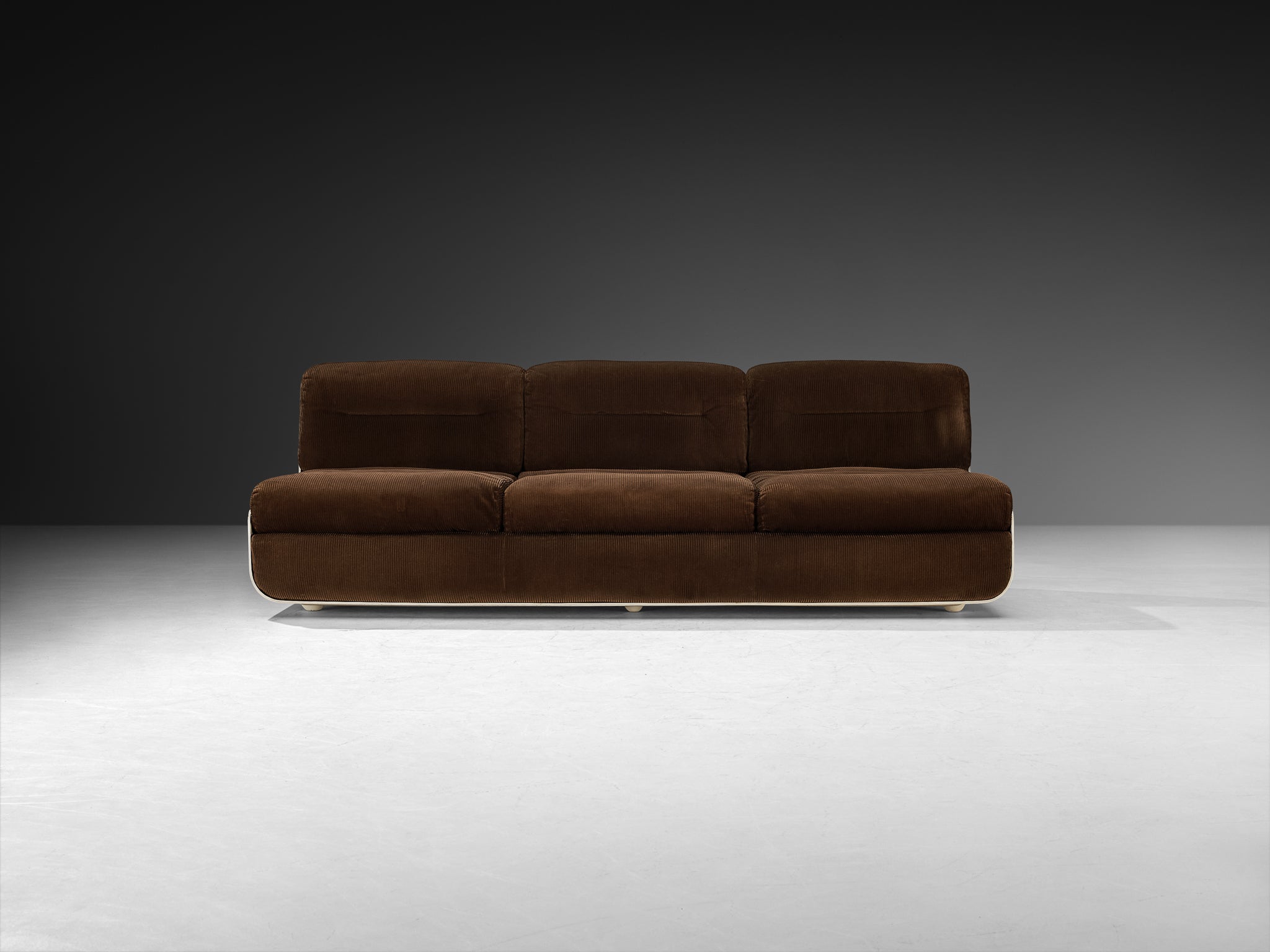 Rare Rodolfo Bonetto and Giotto Stoppino for Tarlisio 'Bossa' Sofa in Fiberglass and Brown Corduroy Seating Morentz