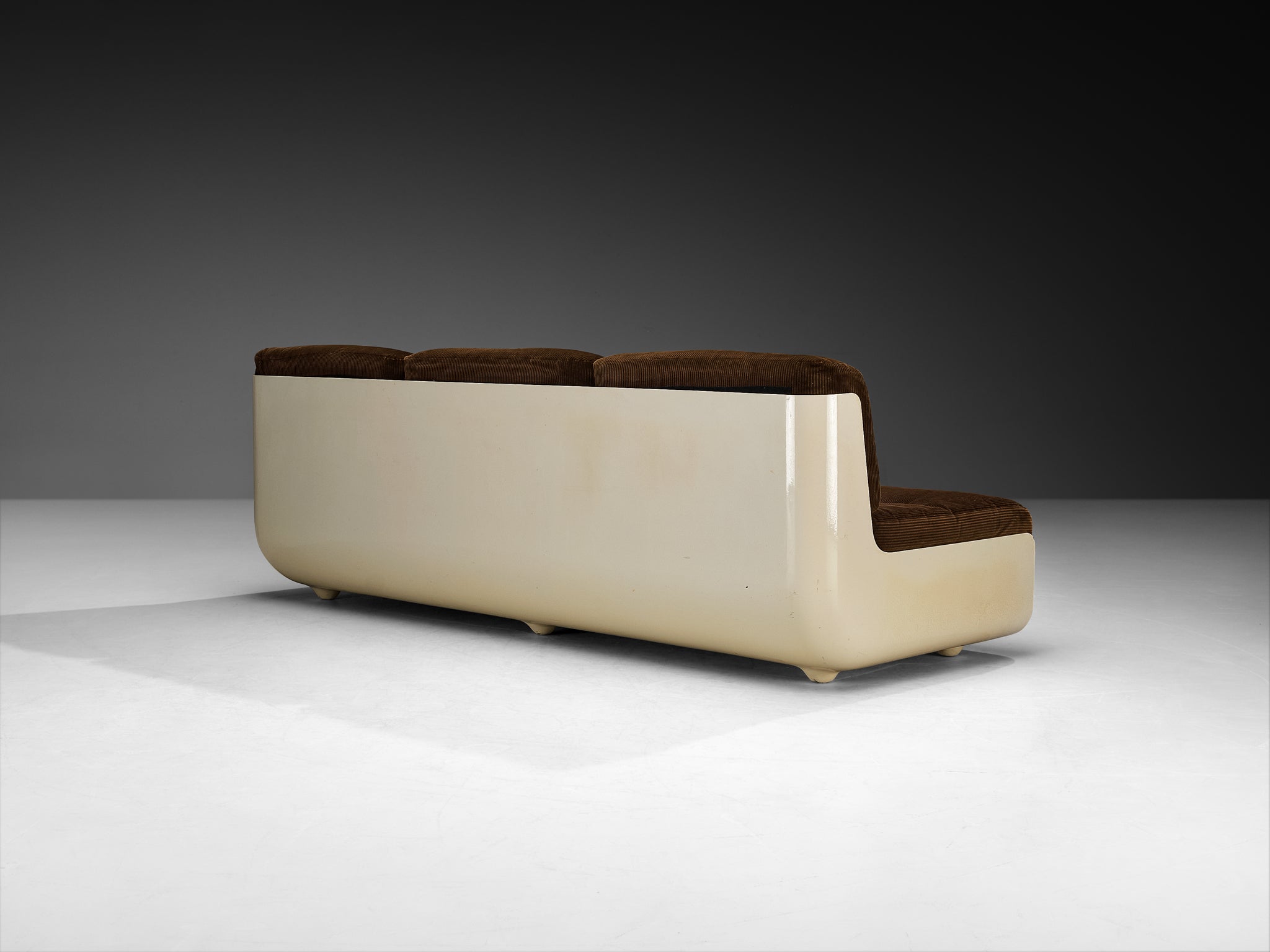 Rare Rodolfo Bonetto and Giotto Stoppino for Tarlisio 'Bossa' Sofa in Fiberglass and Brown Corduroy Seating Morentz