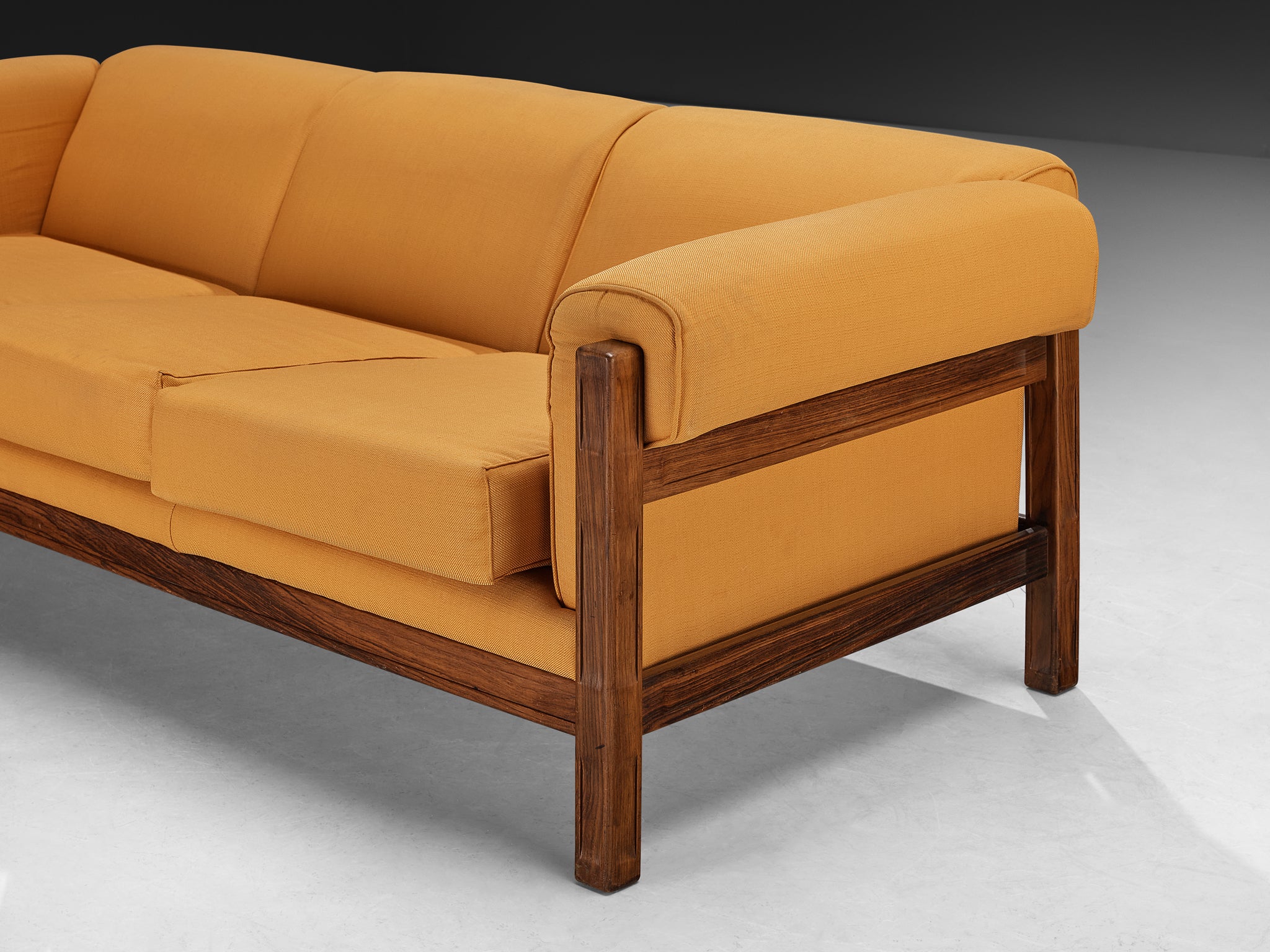 Italian Mid-century Sofa in Wood and Orange Fabric Seating Morentz
