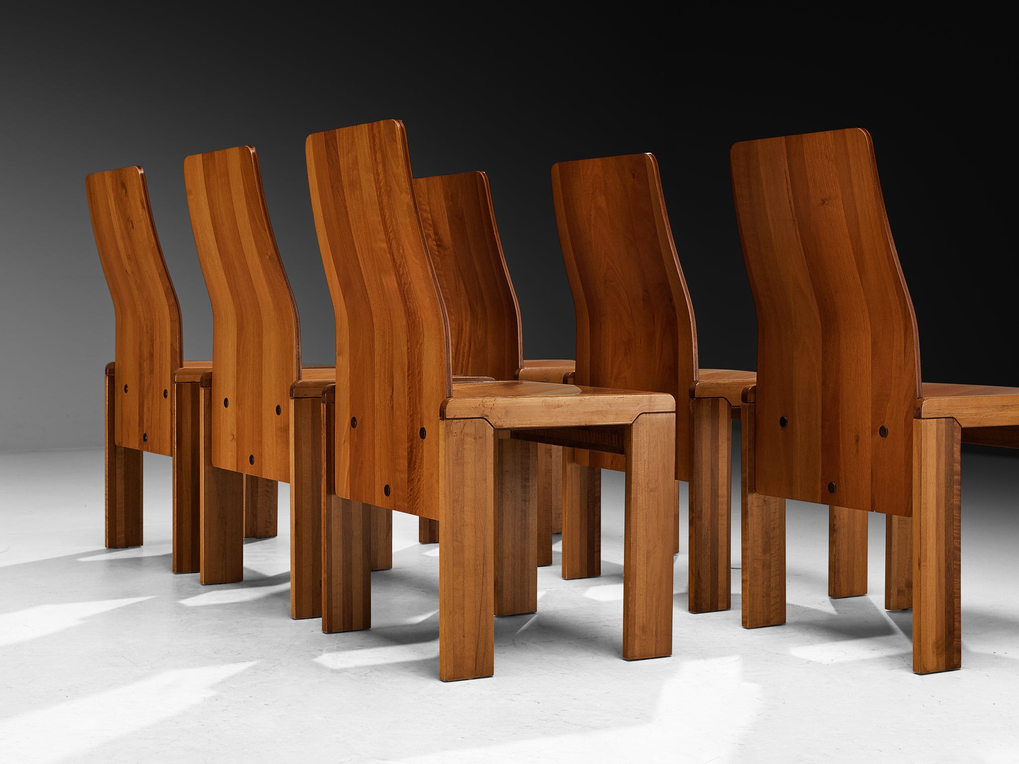 Italian Post-Modern Set of Six Dining Chairs in Walnut Wood Seating Morentz