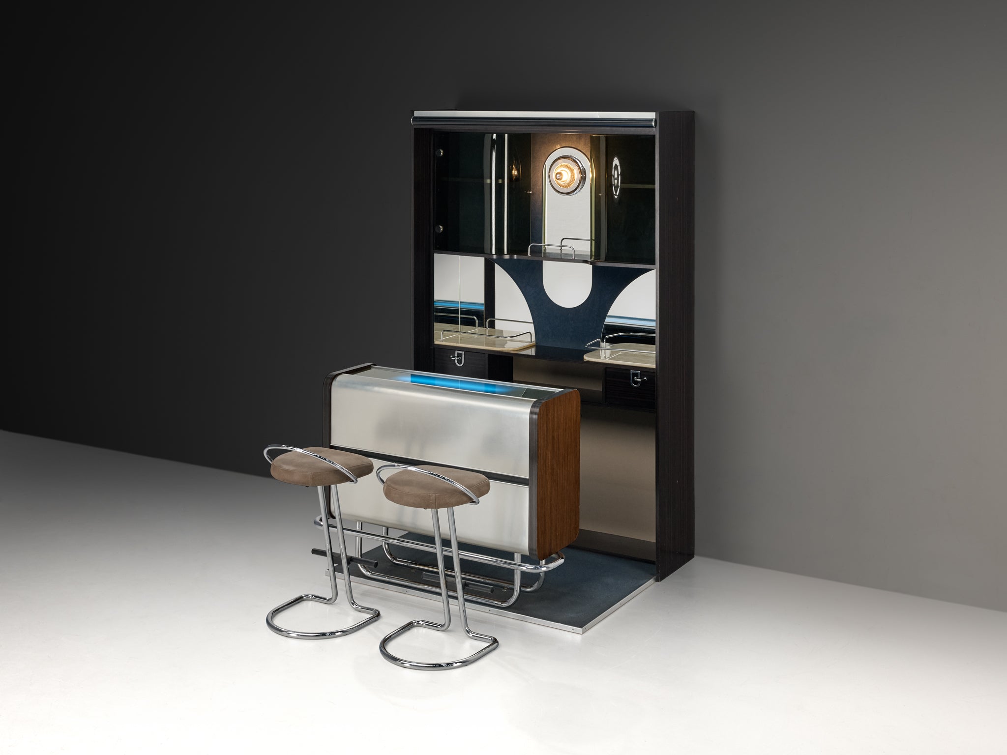 Post-Modern Italian Bar Unit with Cabinets and Bar Stools