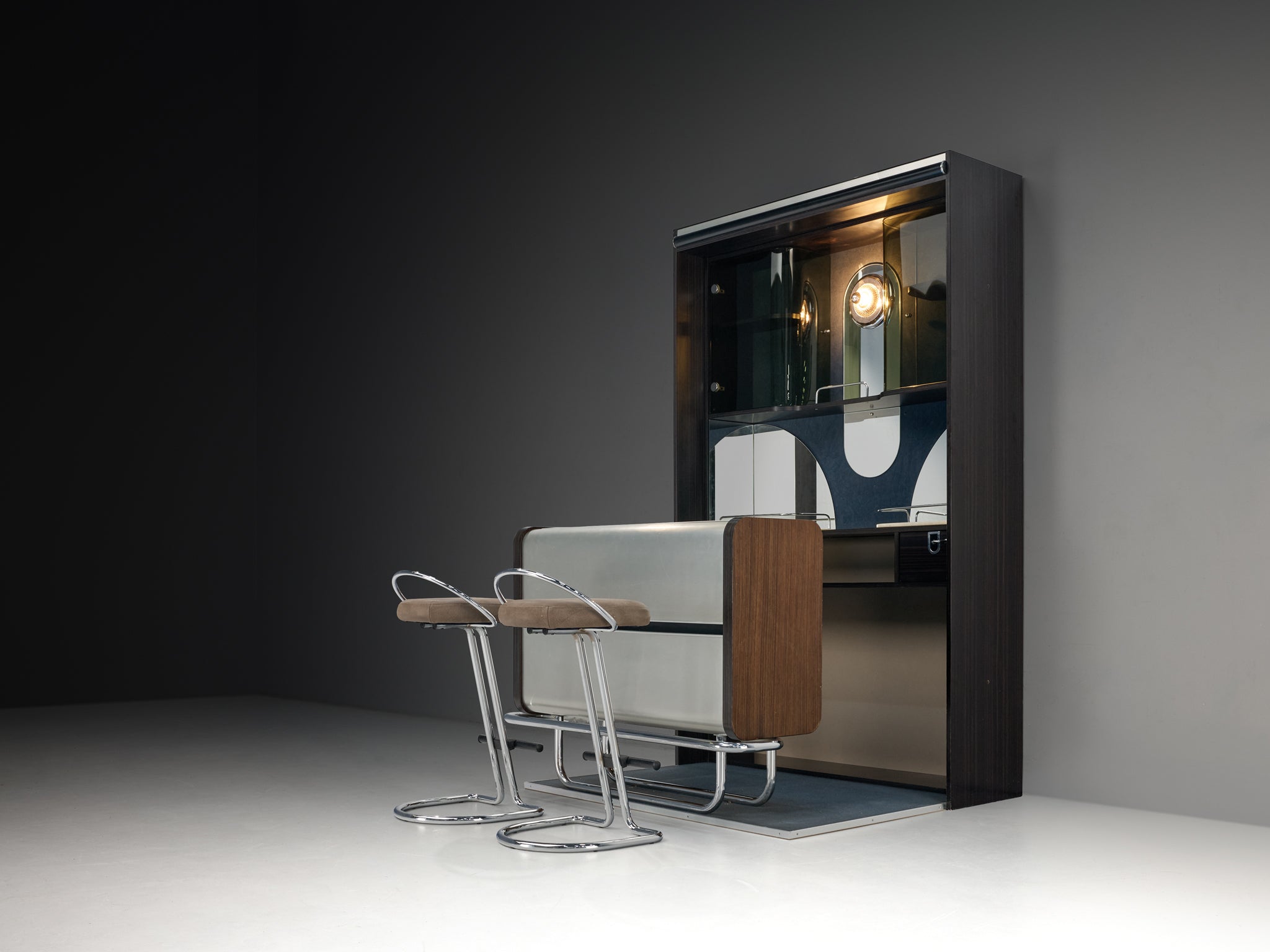 Post-Modern Italian Bar Unit with Cabinets and Bar Stools