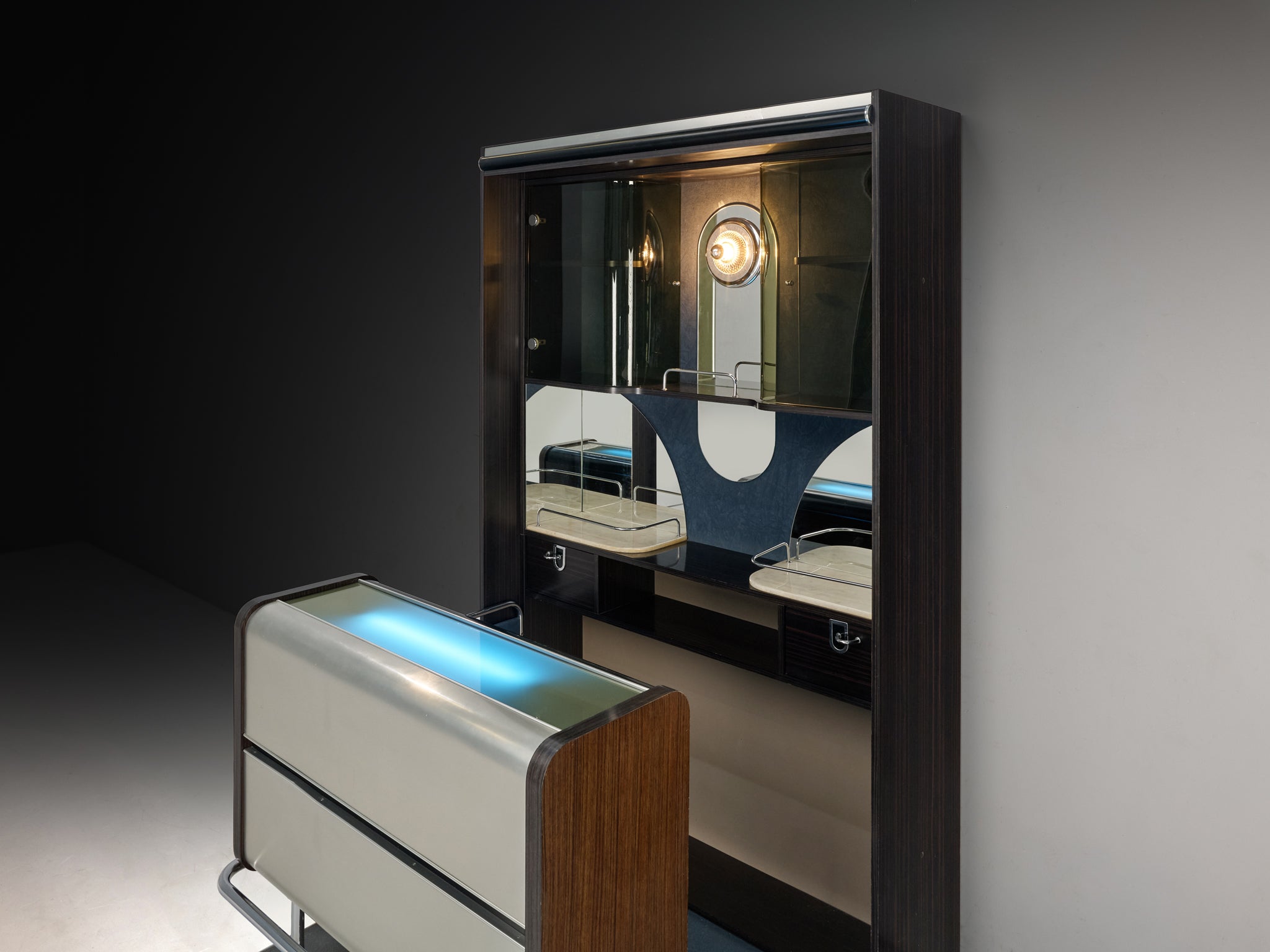 Post-Modern Italian Bar Unit with Cabinets and Bar Stools