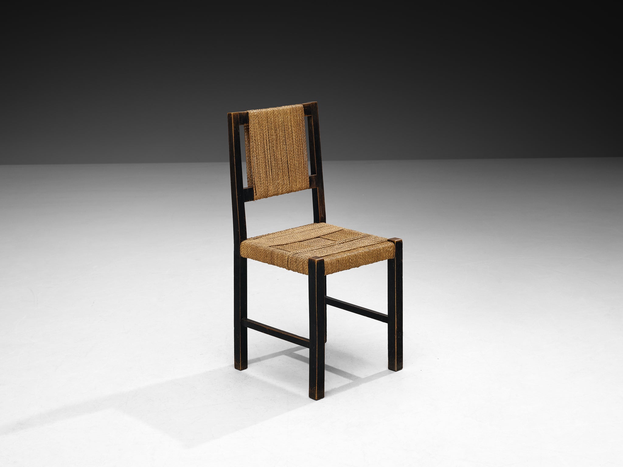 Francis Jourdain Pair of Dining Chairs in Wood and Straw Seats Seating Morentz