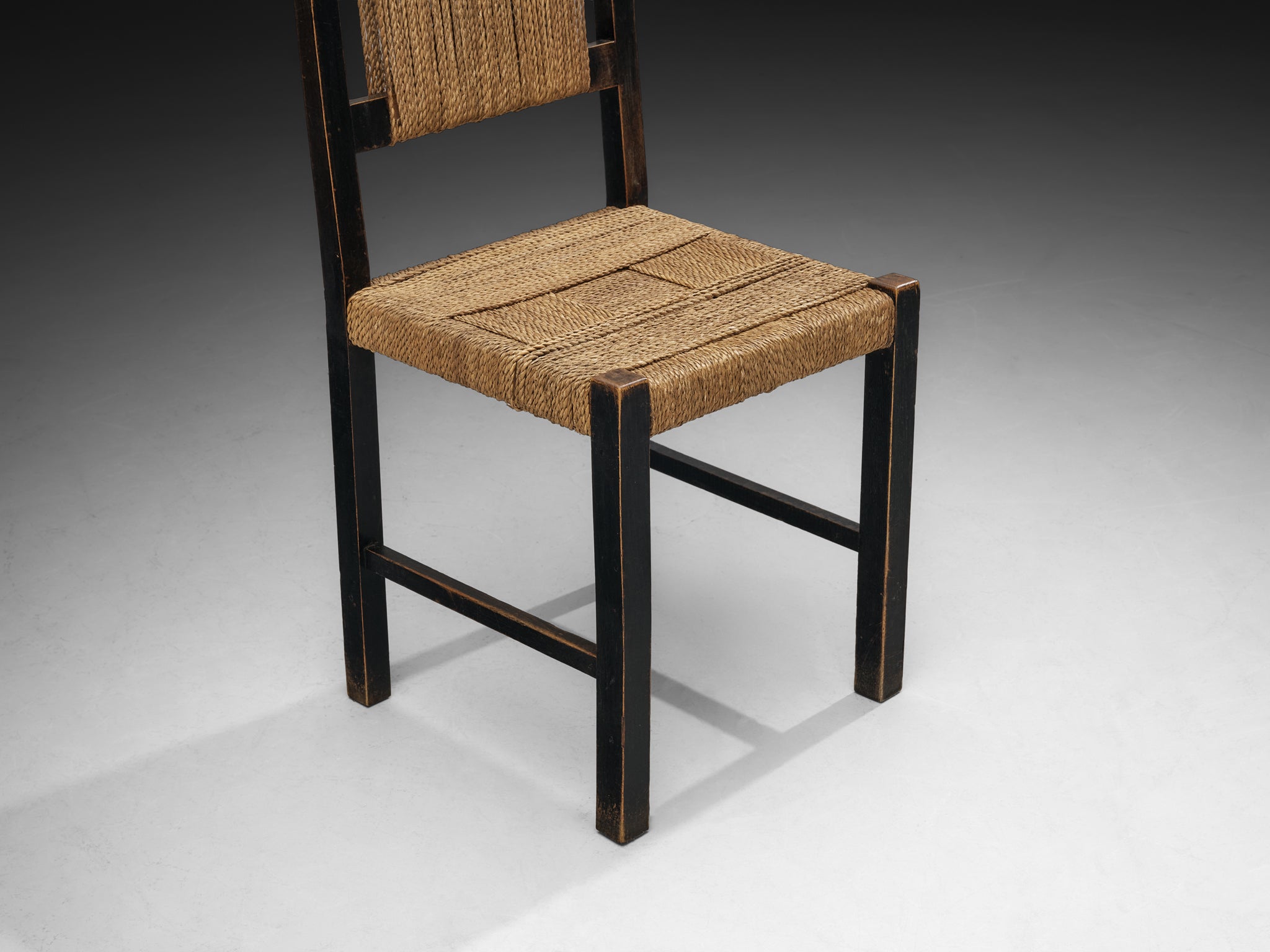 Francis Jourdain Pair of Dining Chairs in Wood and Straw Seats Seating Morentz