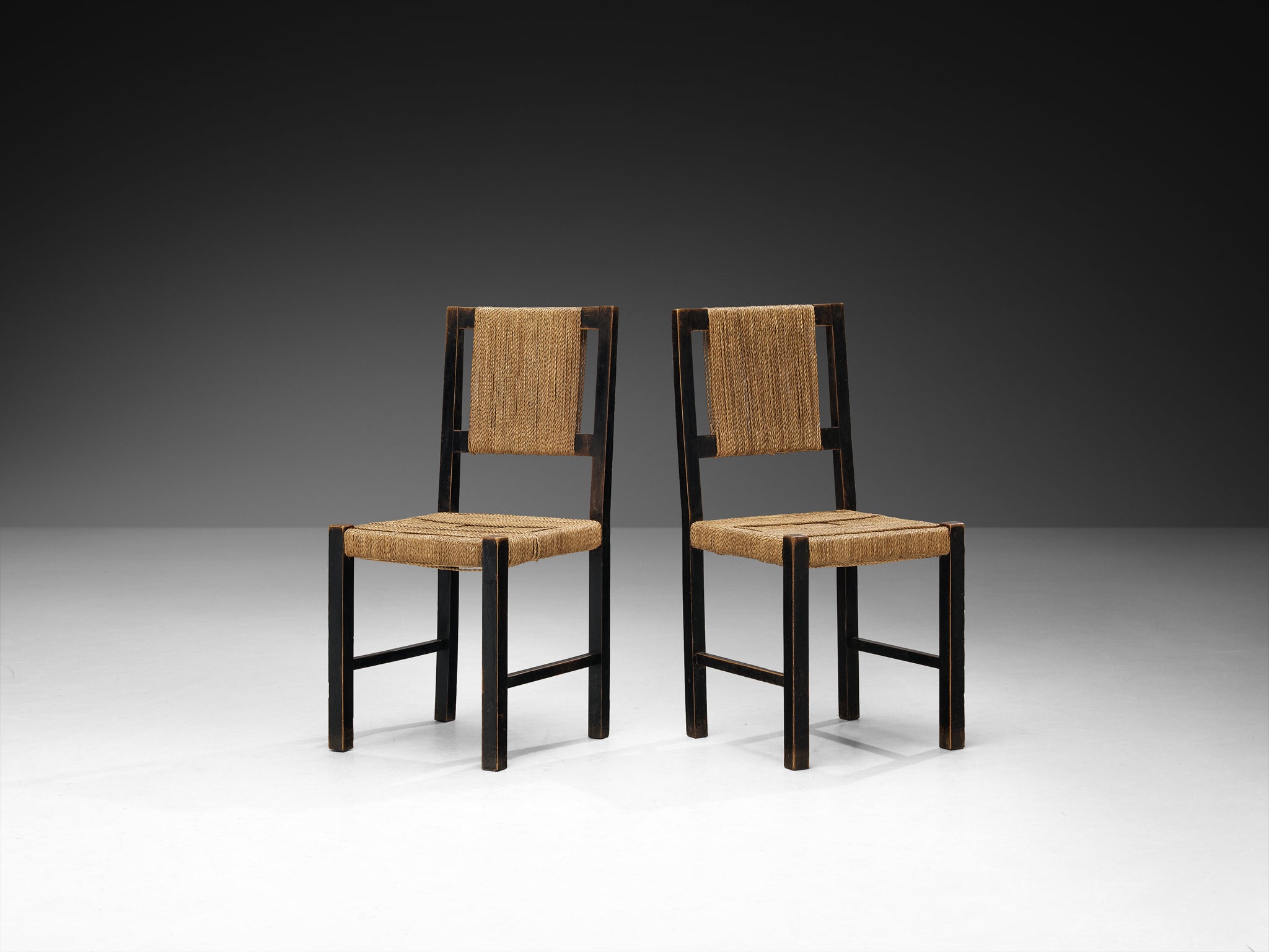 Francis Jourdain Pair of Dining Chairs in Wood and Straw Seats Seating Morentz
