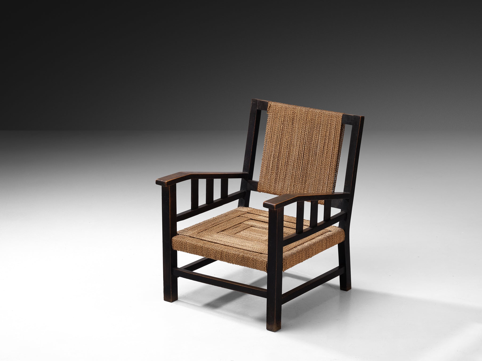 Francis Jourdain Lounge Chairs in Woven Rush and Wood Seating Morentz