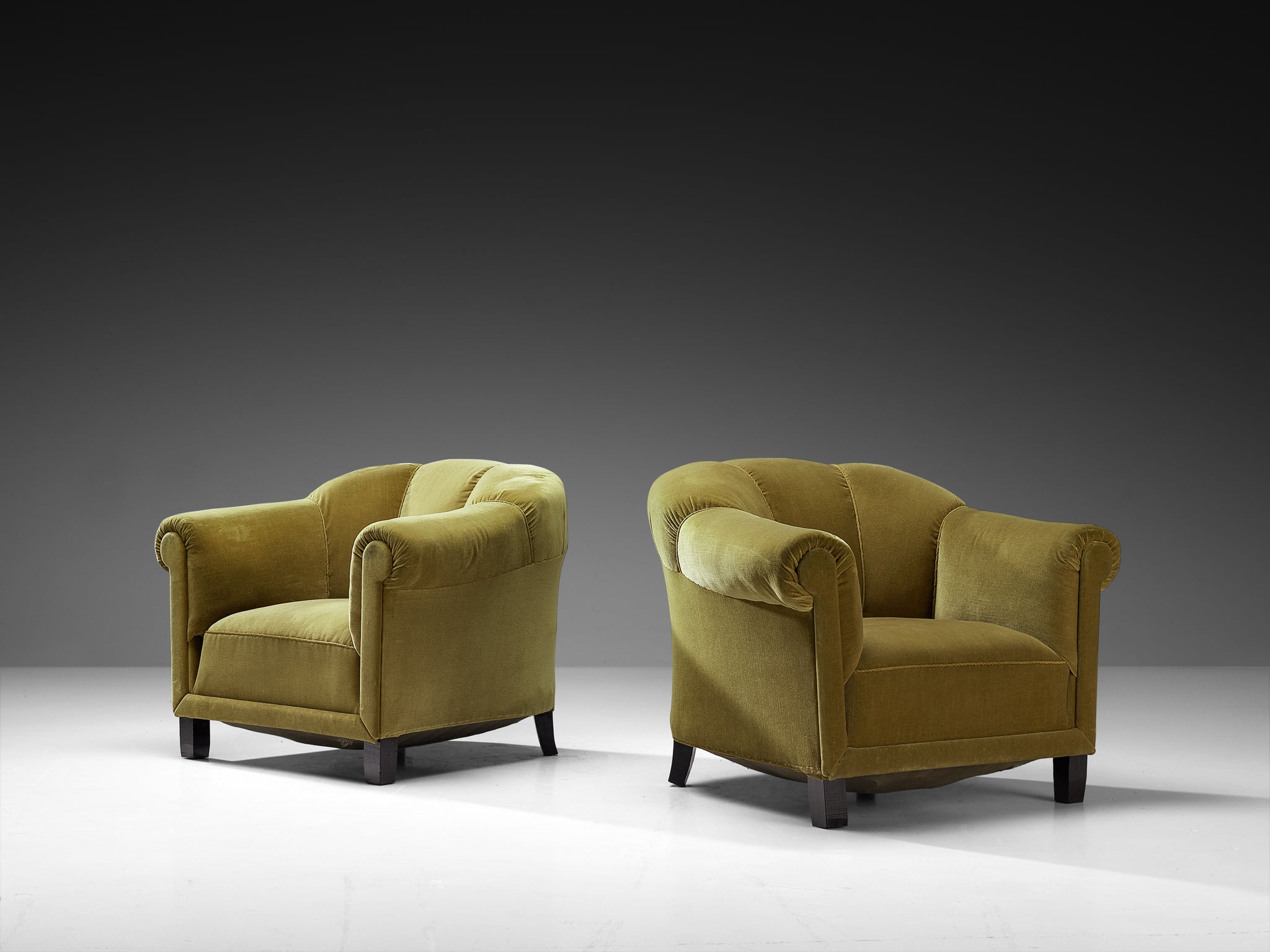 Pair of Mid-Century Lounge Chairs in Green Velvet Seating Morentz