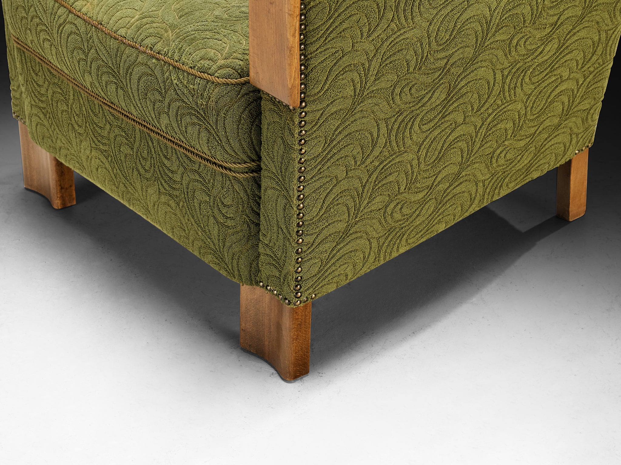 1950s Pair of Lounge Chairs in Wood and Green Fabric Seating Morentz