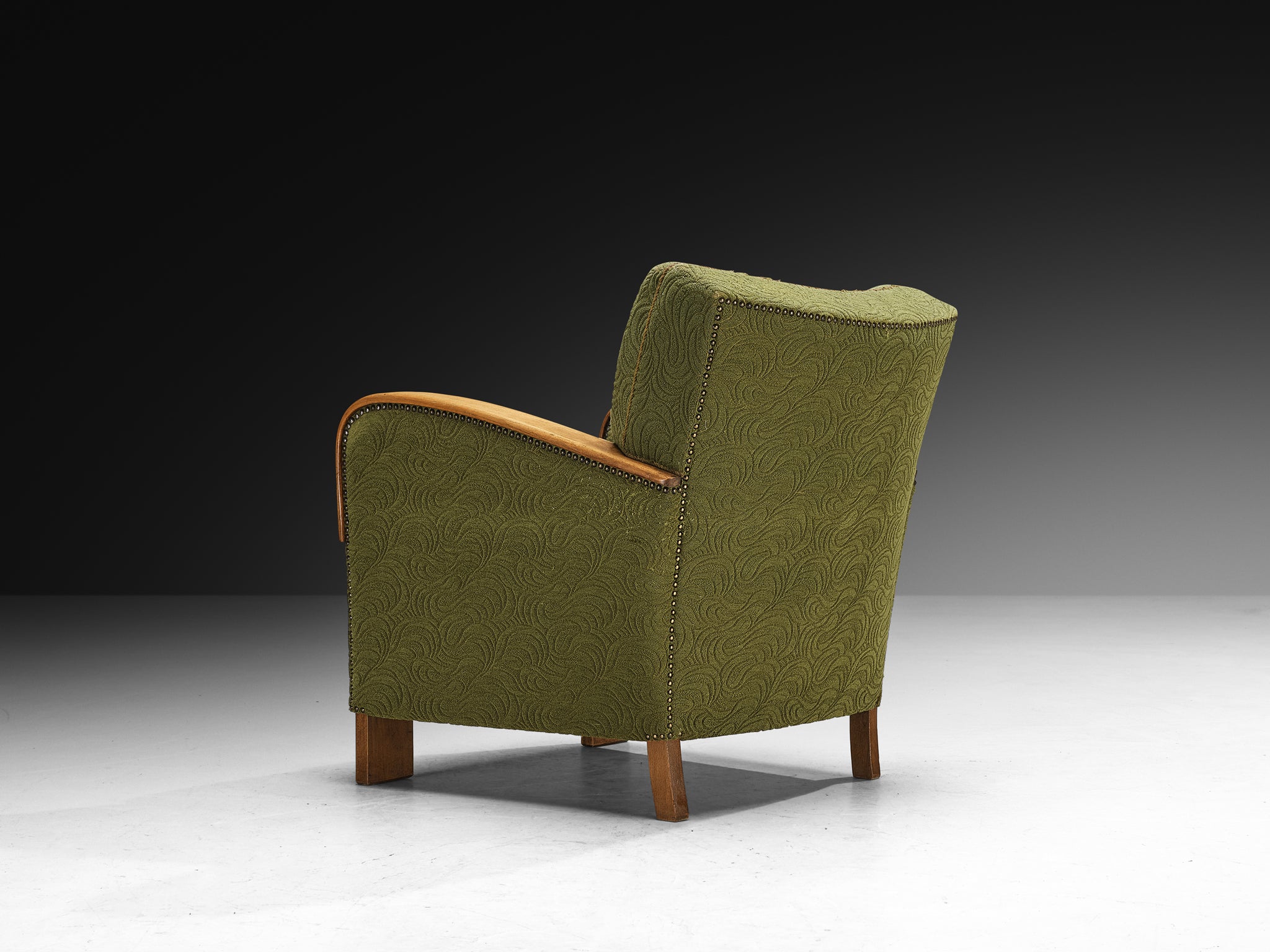 1950s Pair of Lounge Chairs in Wood and Green Fabric Seating Morentz