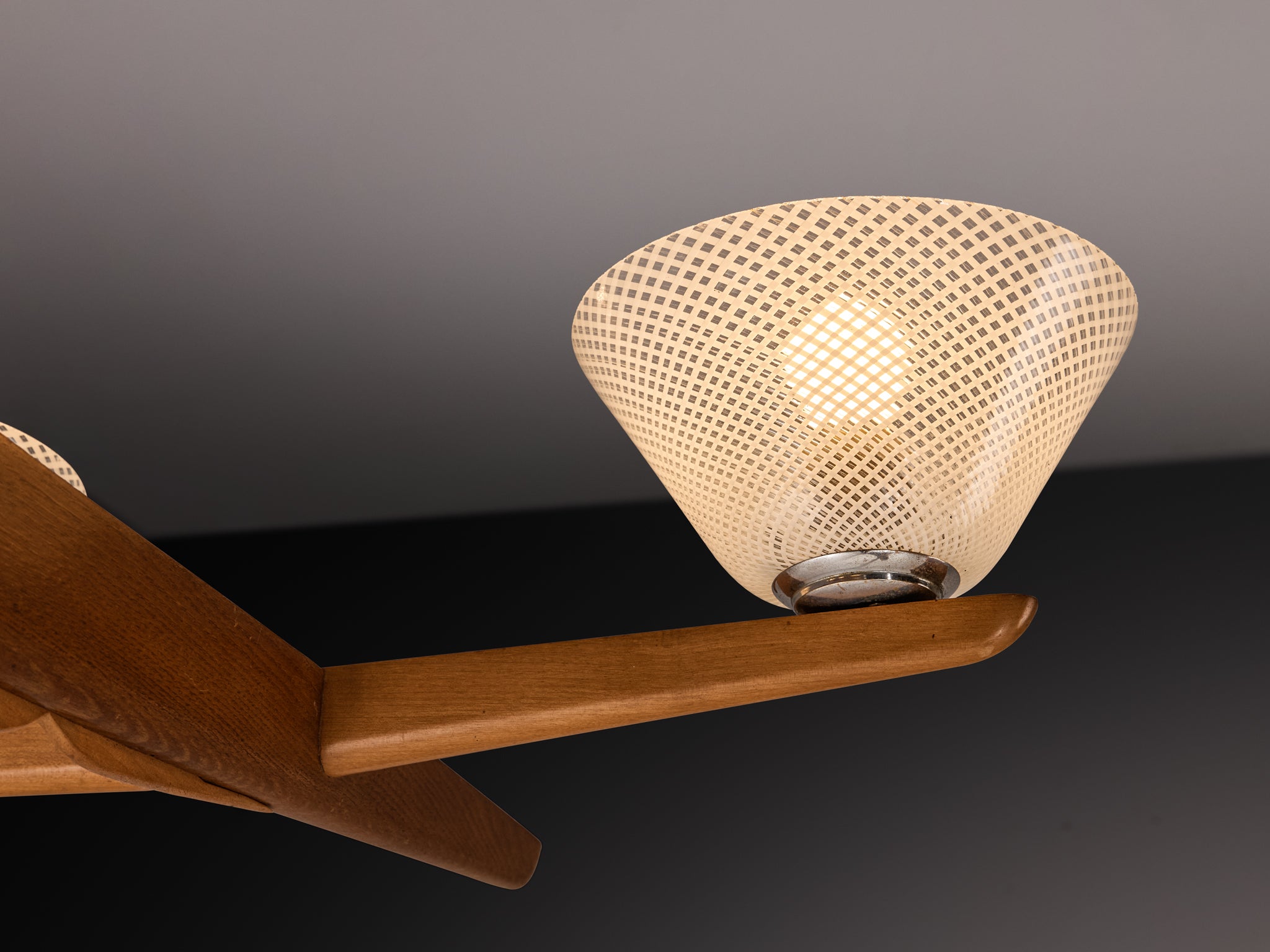Mid-Century Modern Italian Chandelier in Reticello Murano Glass and Teak Lighting Morentz