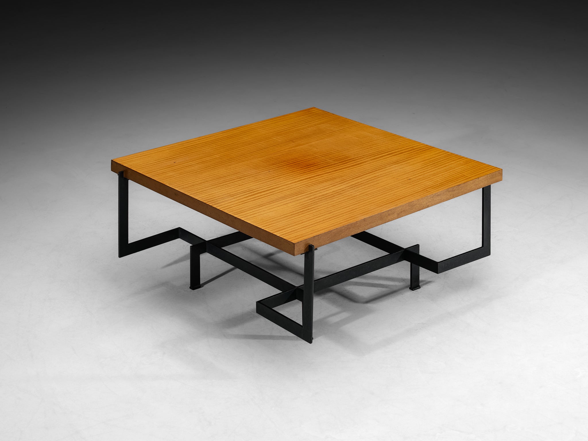 Modernist Italian Coffee Table in Mahogany Wood and Lacquered Steel
