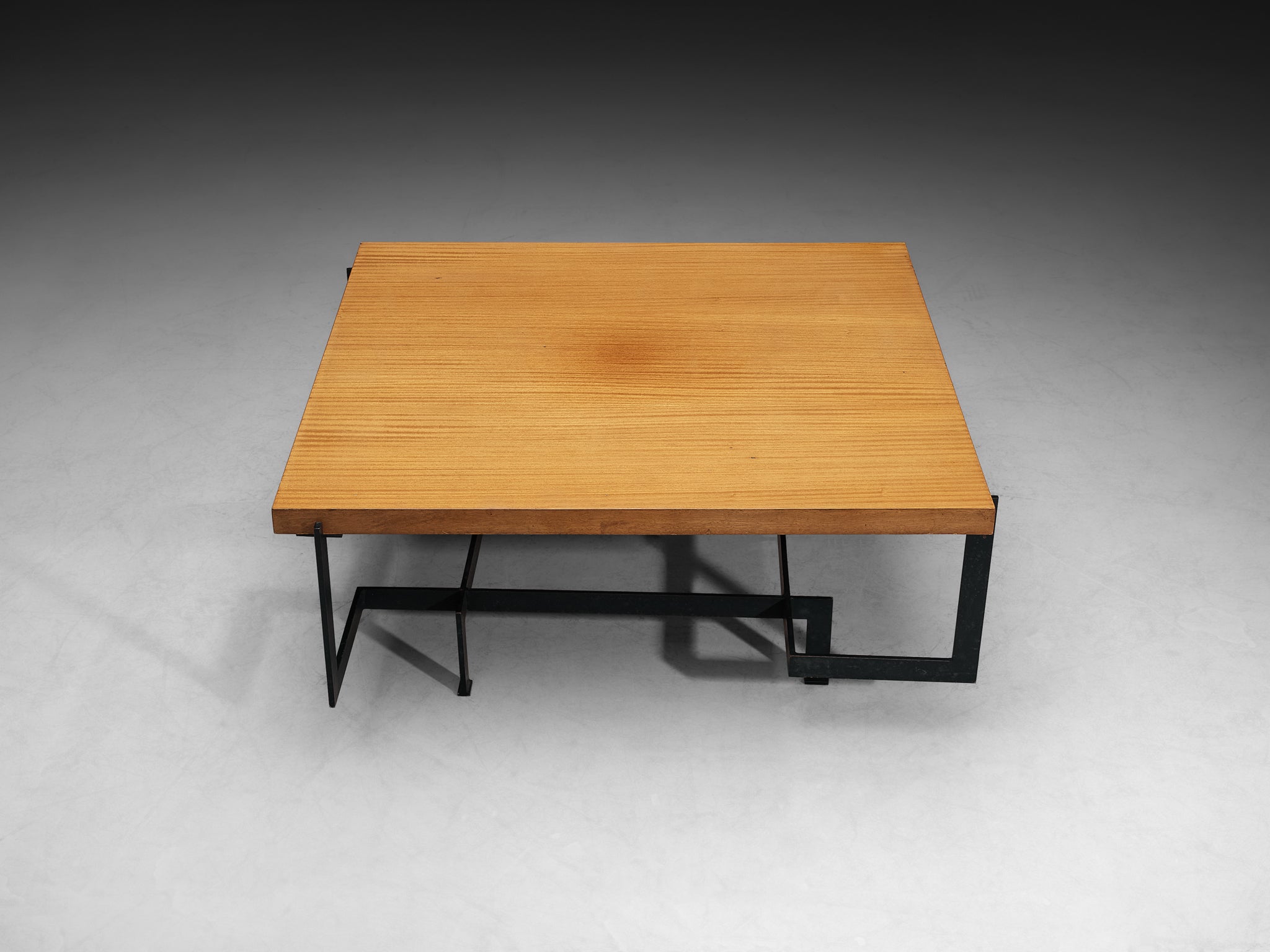 Modernist Italian Coffee Table in Mahogany Wood and Lacquered Steel Tables Morentz