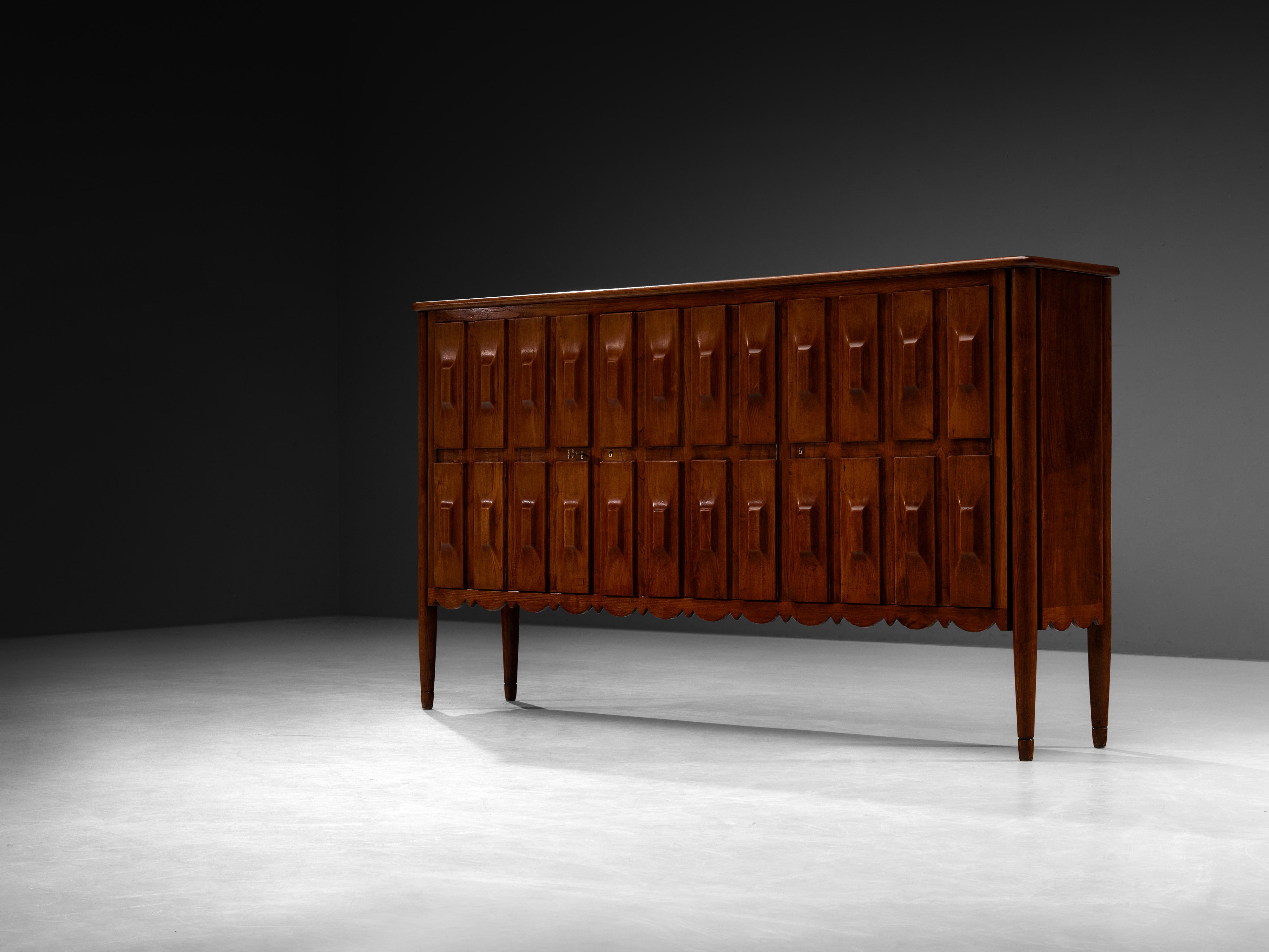 1940s Italian Sideboard in Chestnut with Faceted Front