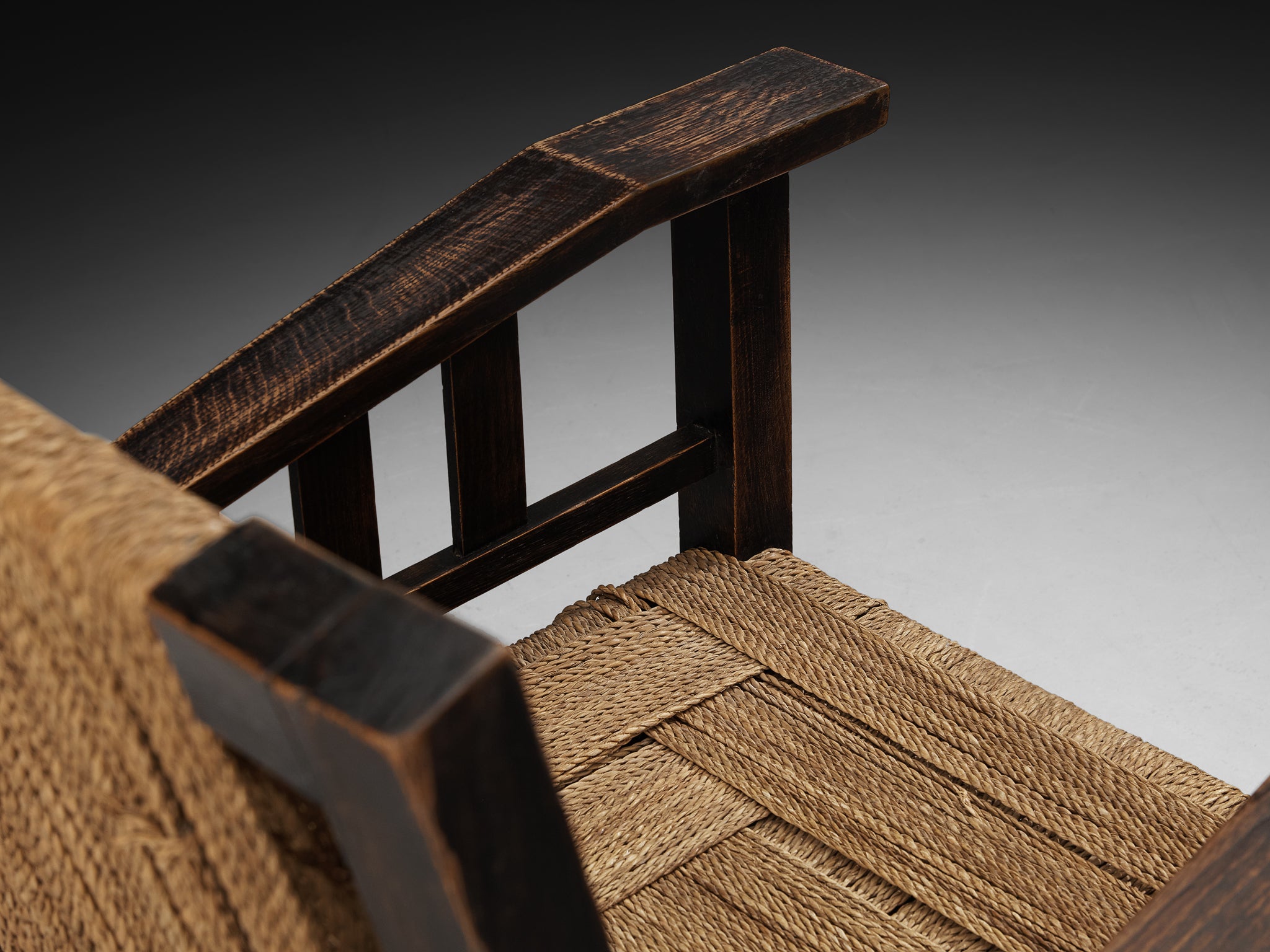 Pair of Francis Jourdain Lounge Chairs in Woven Rush and Wood Seating Morentz
