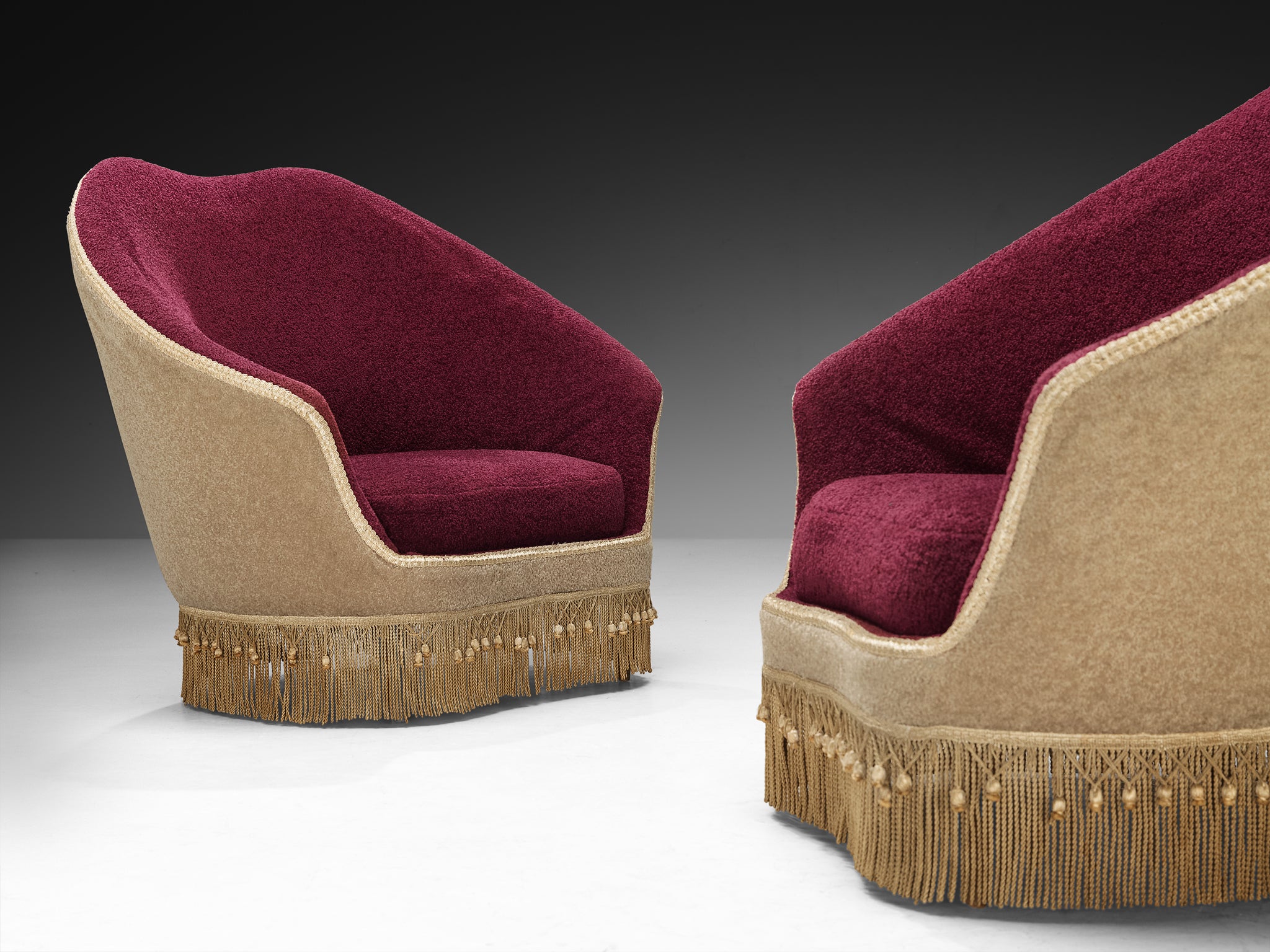 Pair of Italian Mid-Century Modern Curved Armchairs