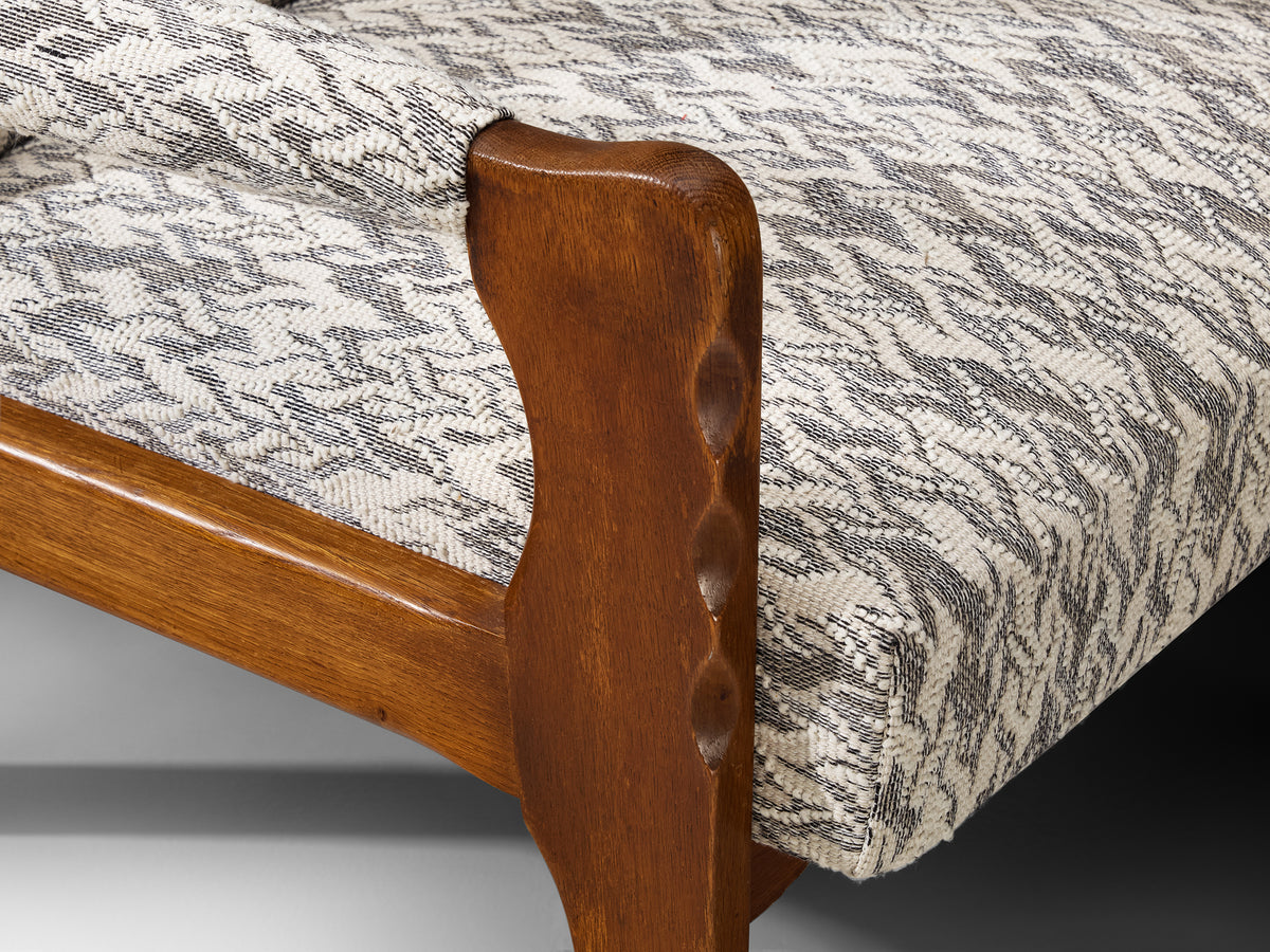 Pair of Lounge Chairs with Curved Front Legs in Oak and Fabric 1940s Seating Morentz