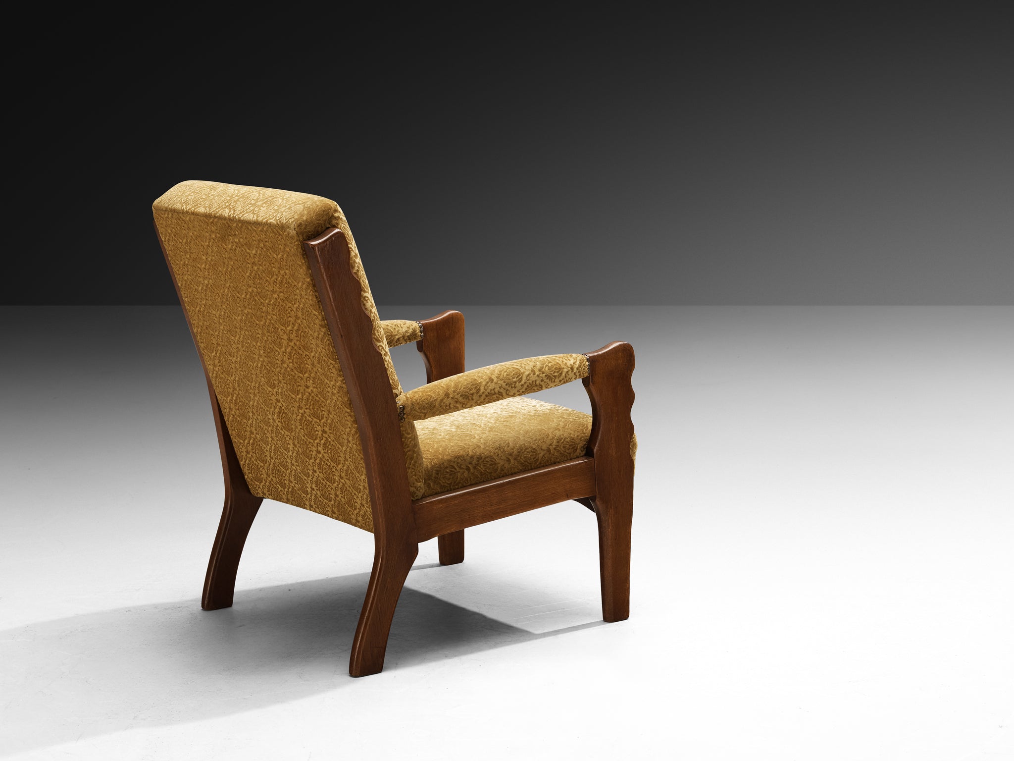 Pair of Lounge Chairs with Curved Front Legs in Oak and Fabric 1940s Seating Morentz