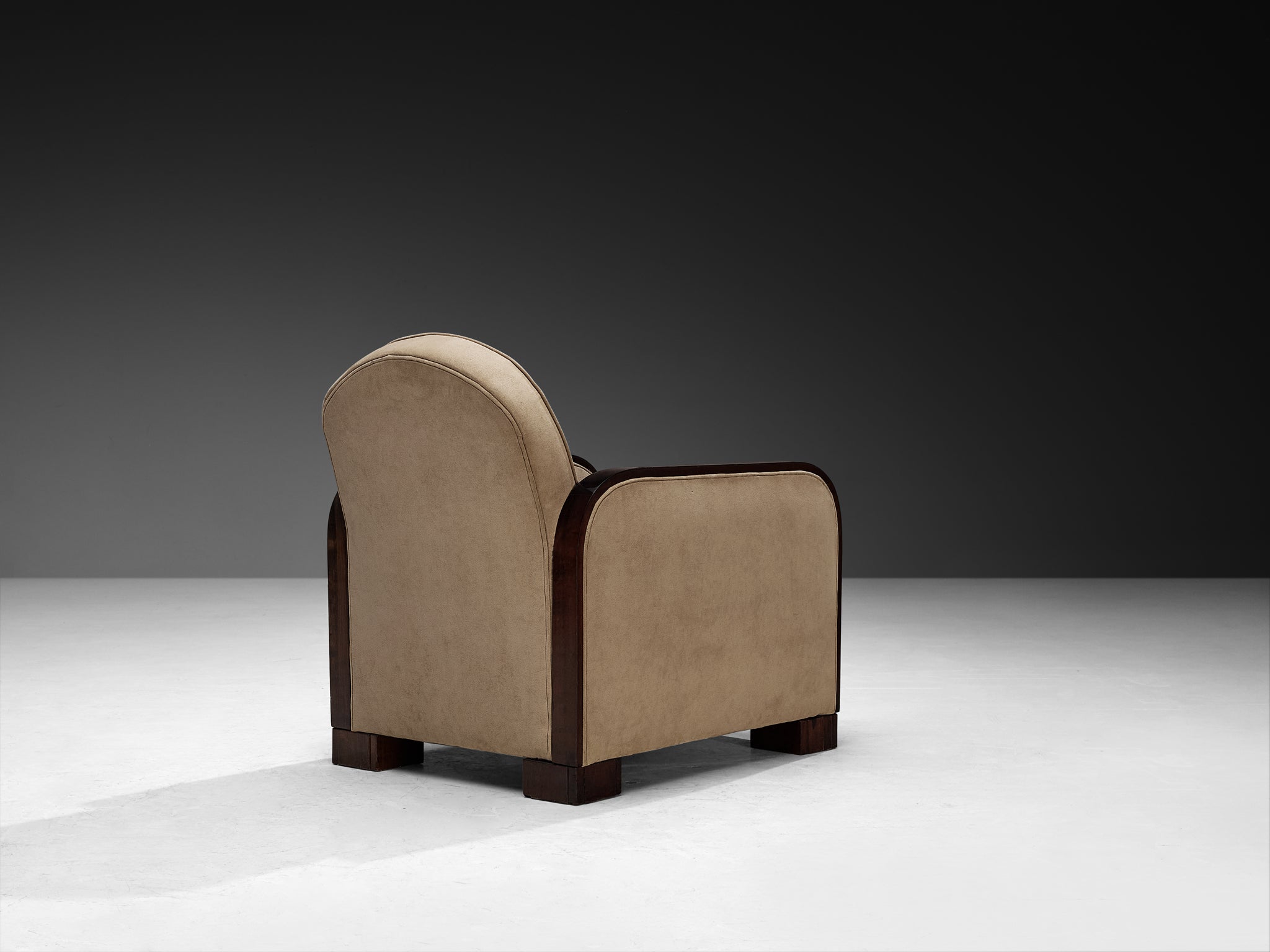 1930s Pair of French Art Deco Lounge Chairs in Light Creme Fabric and Wood Seating Morentz
