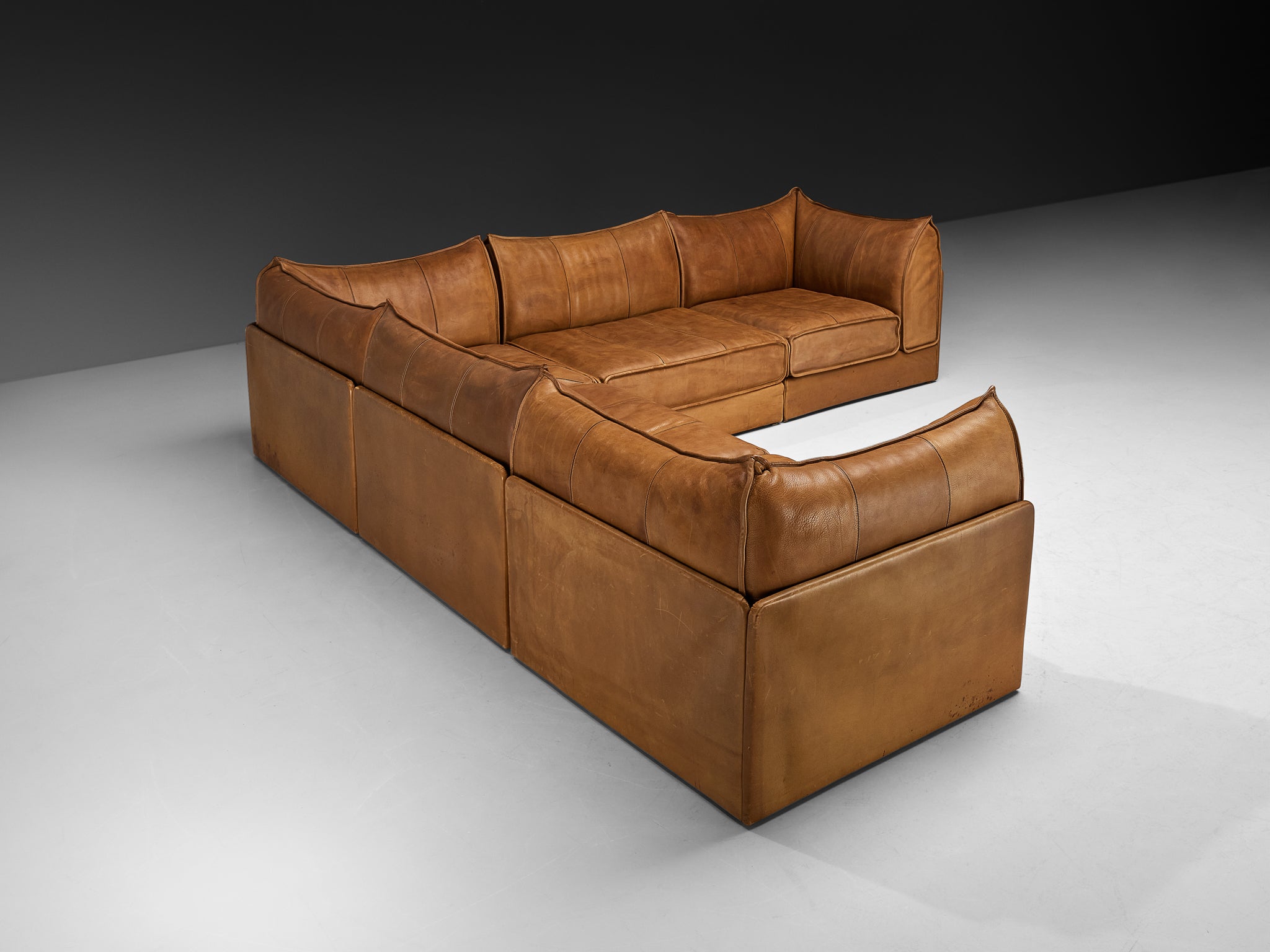 De Sede 'Pagoda' DS-19 Sectional Sofa in Cognac Brown Leather Seating Morentz