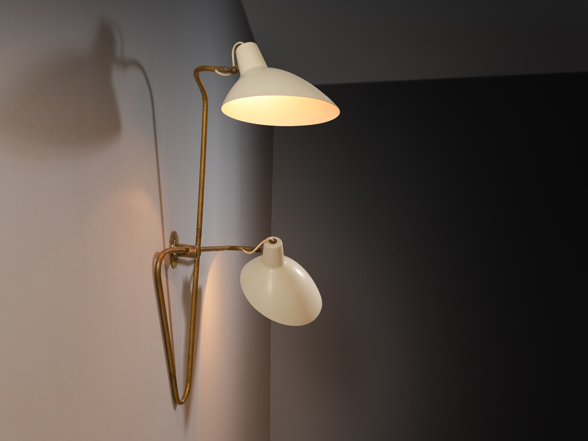 Vittoriano Viganó for Arteluce Rare Wall Light in Brass with Off-White Shades Lighting Morentz