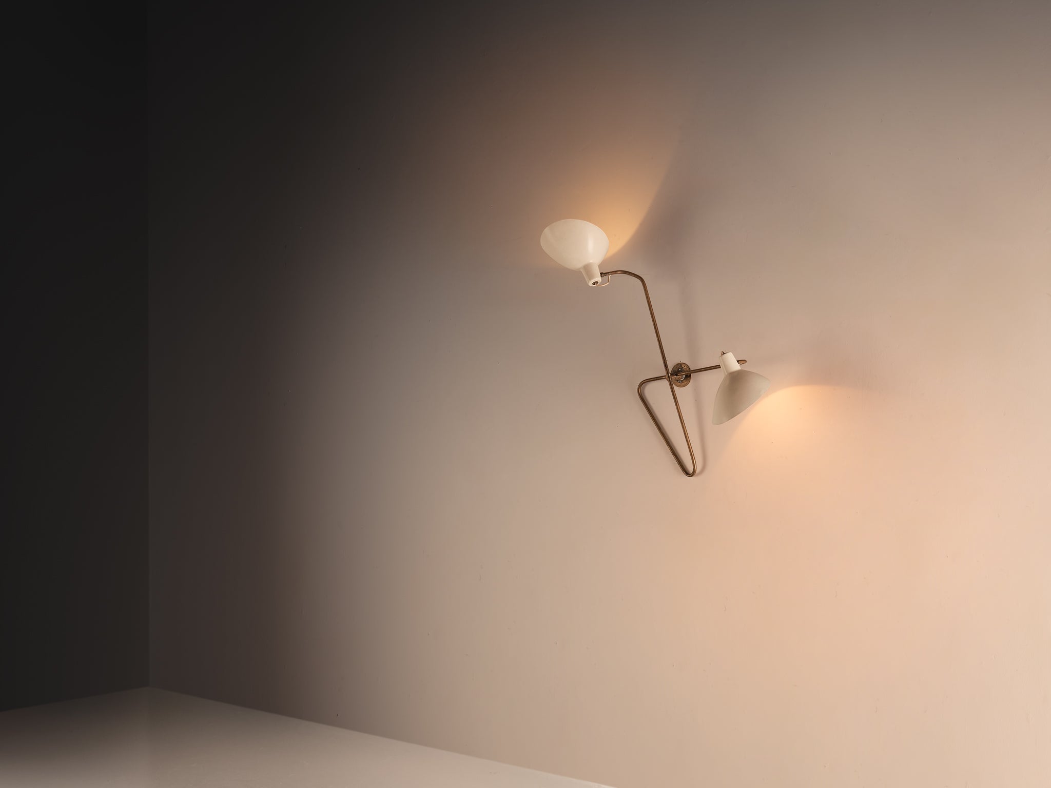 Vittoriano Viganó for Arteluce Rare Wall Light in Brass with Off-White Shades Lighting Morentz