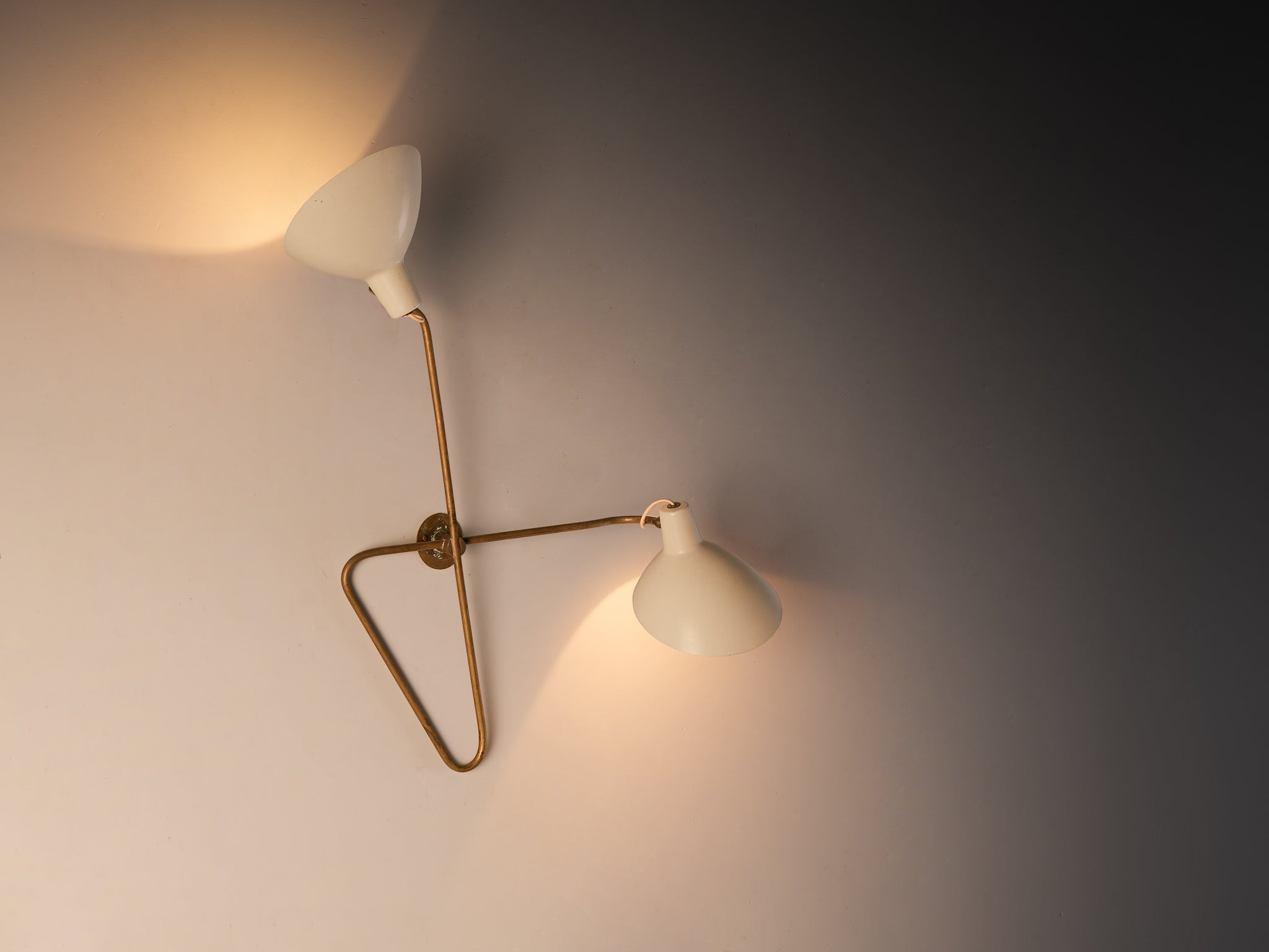 Vittoriano Viganó for Arteluce Rare Wall Light in Brass with Off-White Shades Lighting Morentz