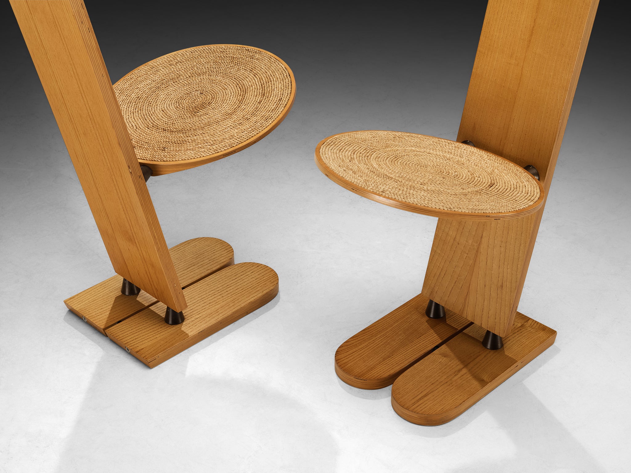 Gigi Sabadin for Emme Set of Six 'Pala' Dining Chairs in Ash and Rush Seating Morentz