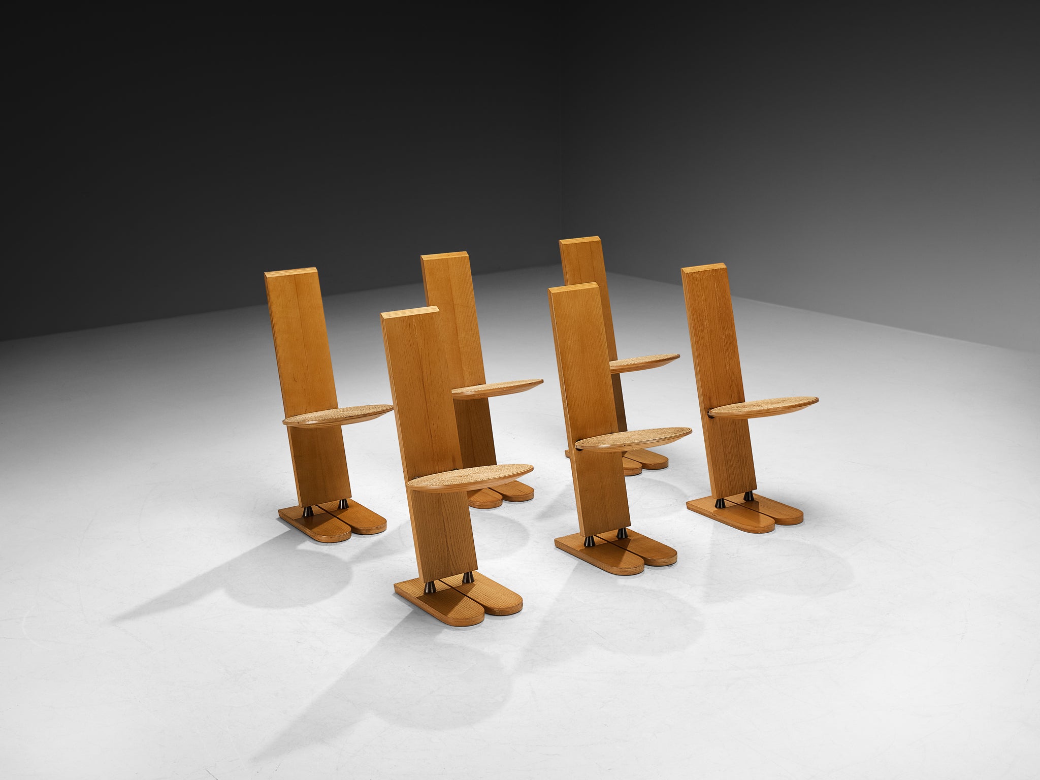 Gigi Sabadin for Emme Set of Six 'Pala' Dining Chairs in Ash and Rush Seating Morentz