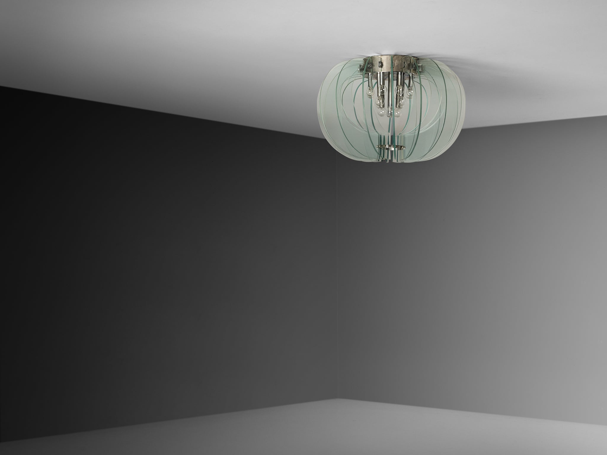 Mid-Century Italian Chandelier with Sculptural Form in Brass and Glass