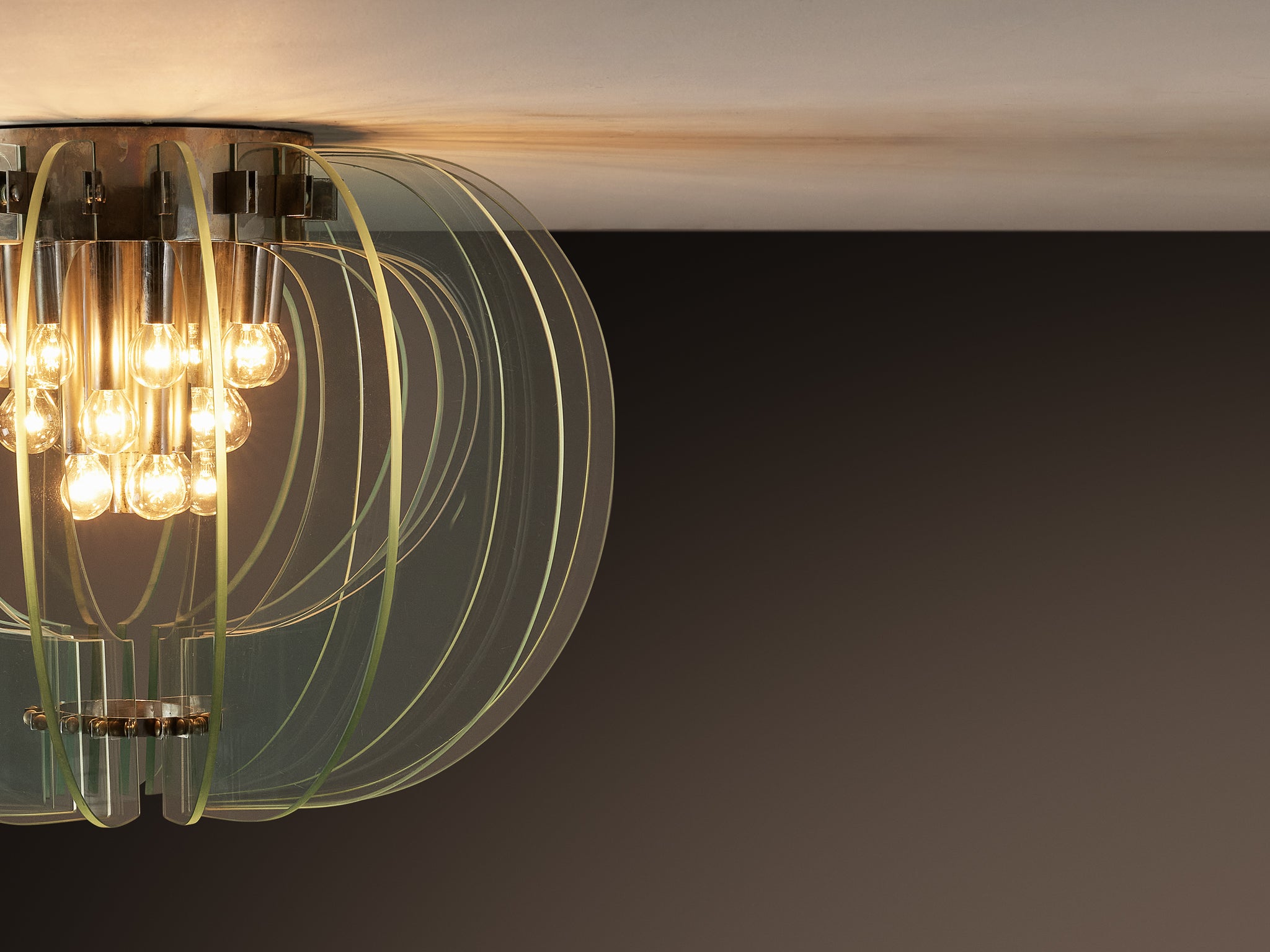 Mid-Century Italian Chandelier with Sculptural Form in Brass and Glass Lighting Morentz