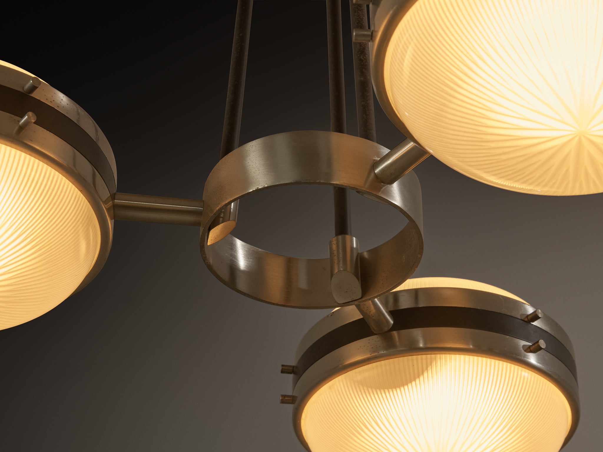 Sergio Mazza for Artemide Rare Chandelier in Glass and Nickel-Plated Brass Lighting Morentz