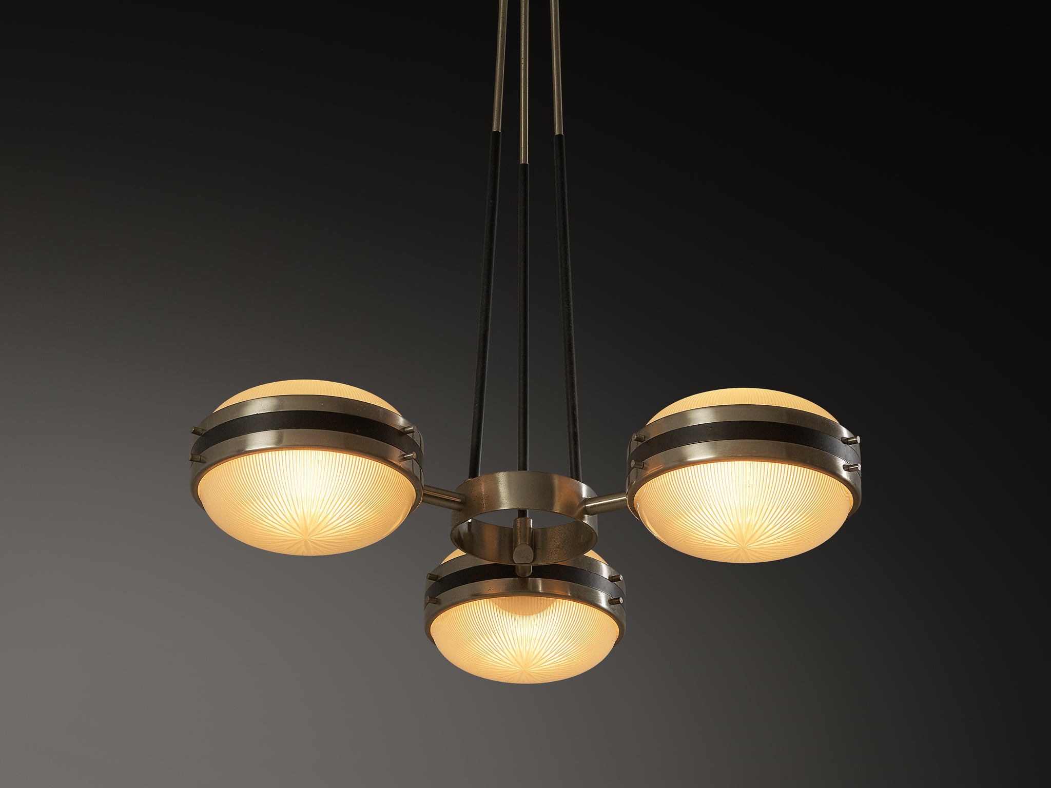 Sergio Mazza for Artemide Rare Chandelier in Glass and Nickel-Plated Brass Lighting Morentz
